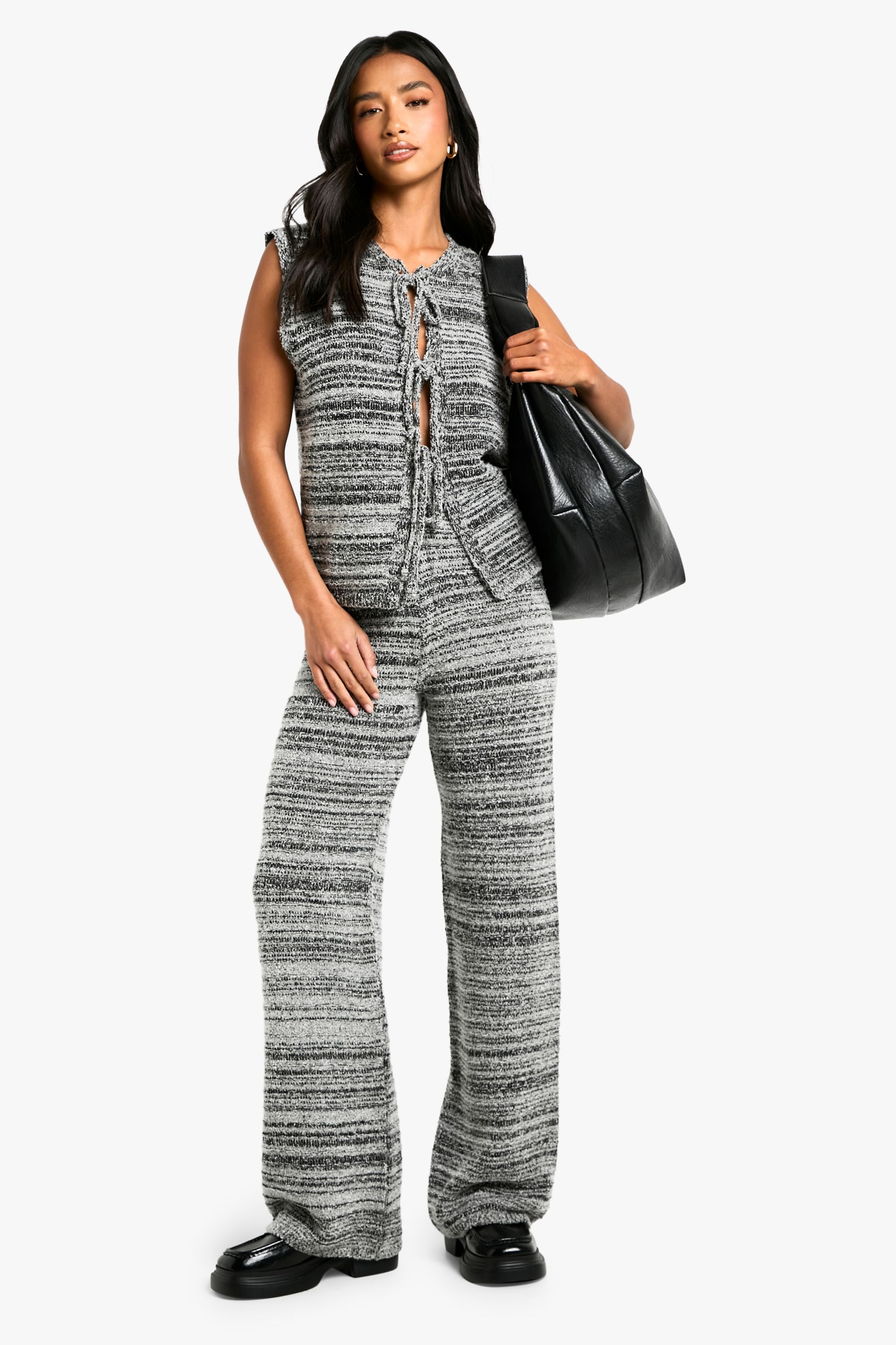 Petite Marl Knitted Tie Front Waistcoat