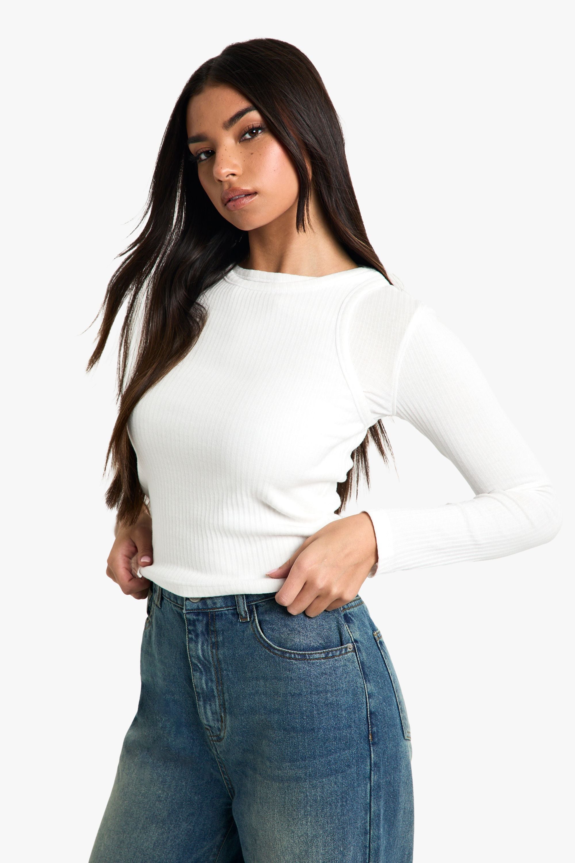 2 Layer Rib Long Sleeve Top