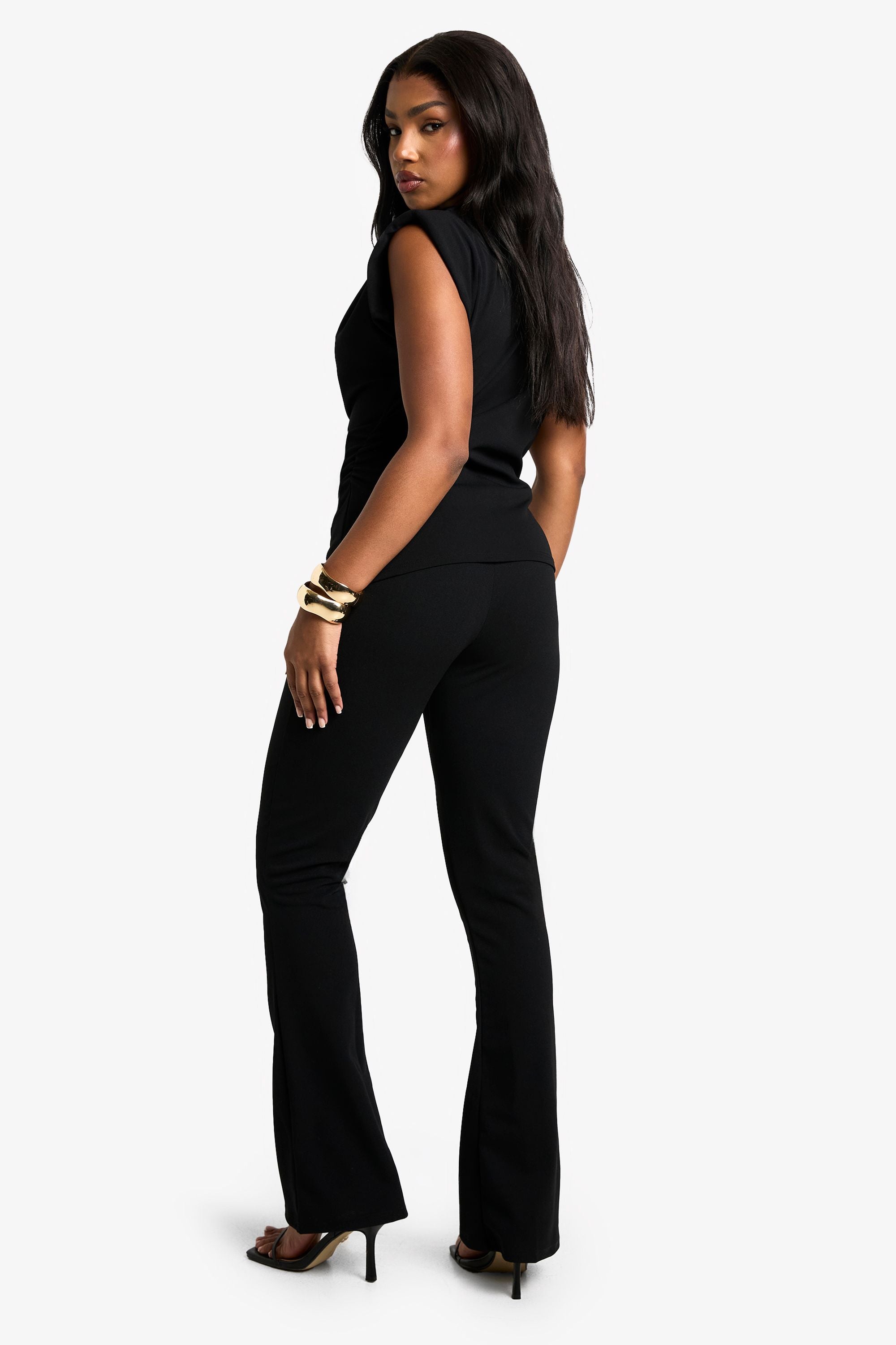 Scuba Crepe Shoulder Pad Top And Flare Set
