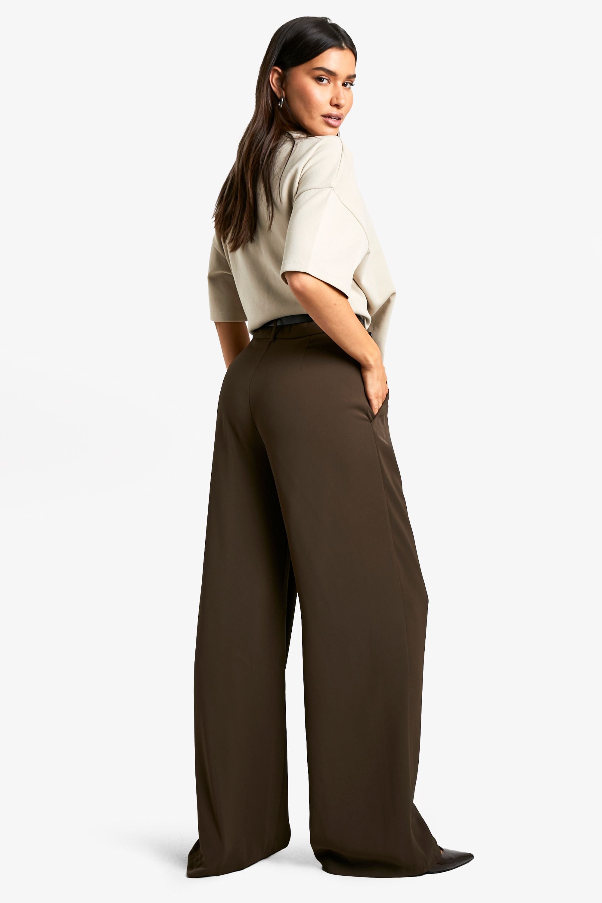 Tall Fluid Belted Wide Leg Trousers