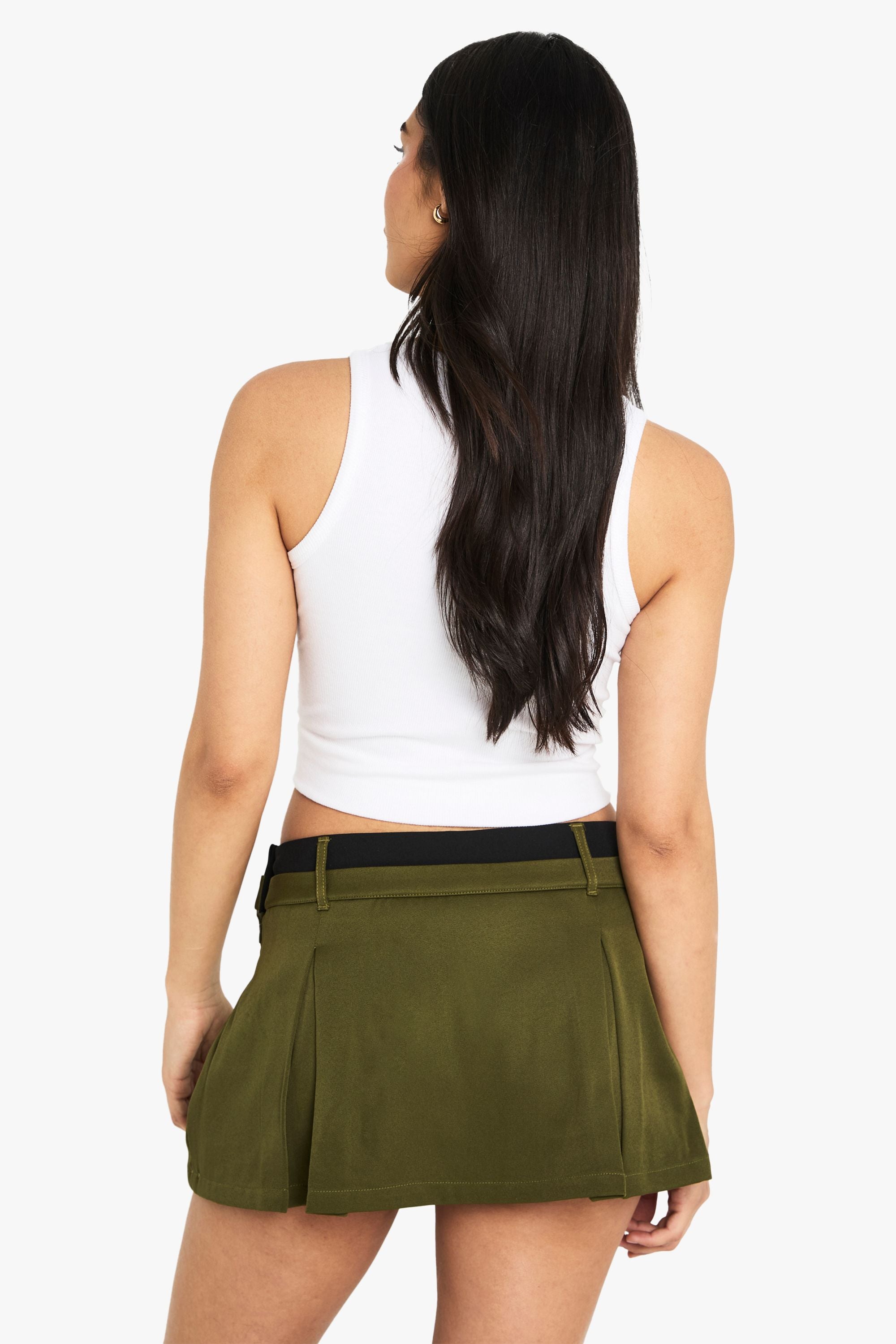 Contrast Waistband Box Pleat Skort