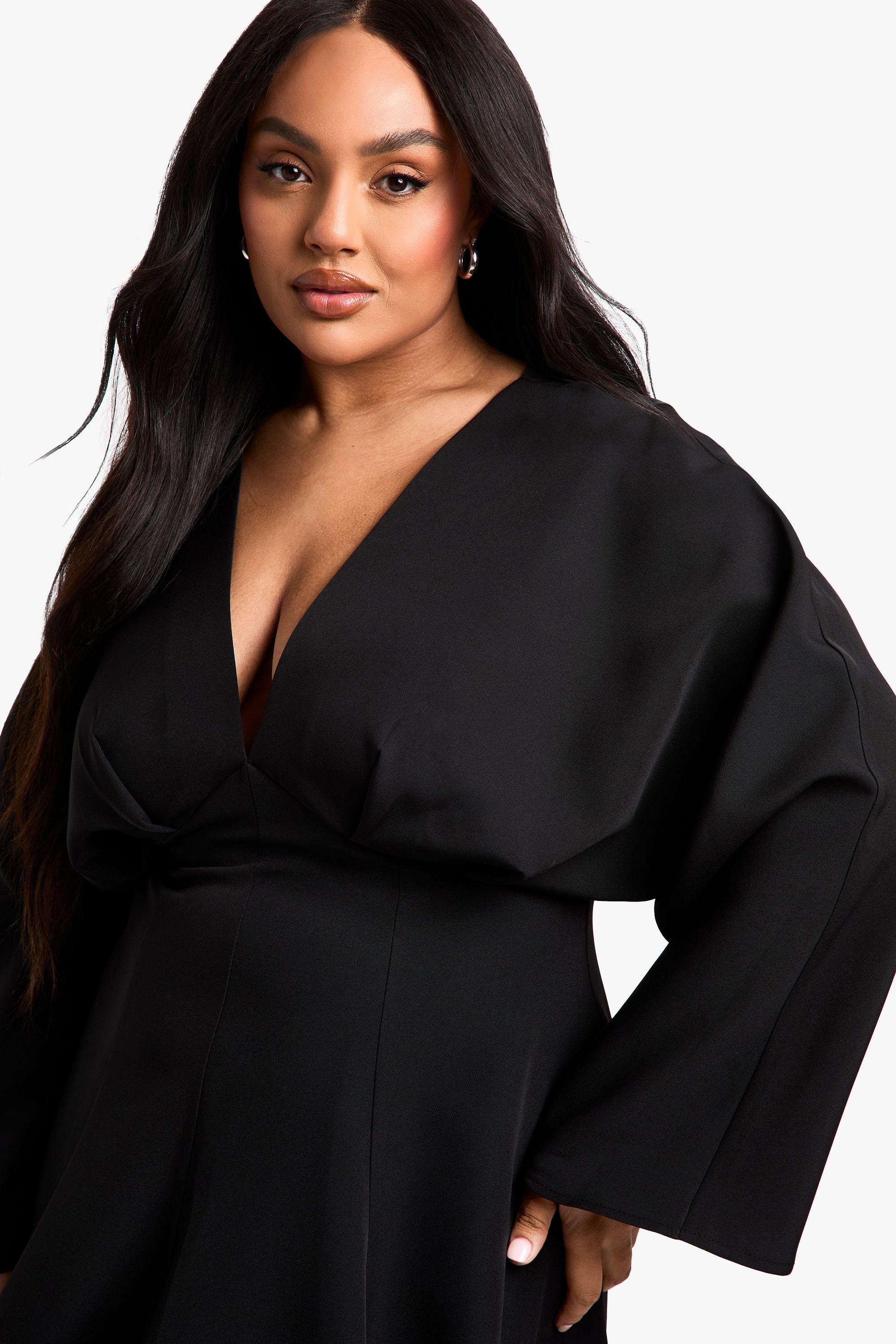 Plus Pleated Skirt Long Sleeve Skater Dress