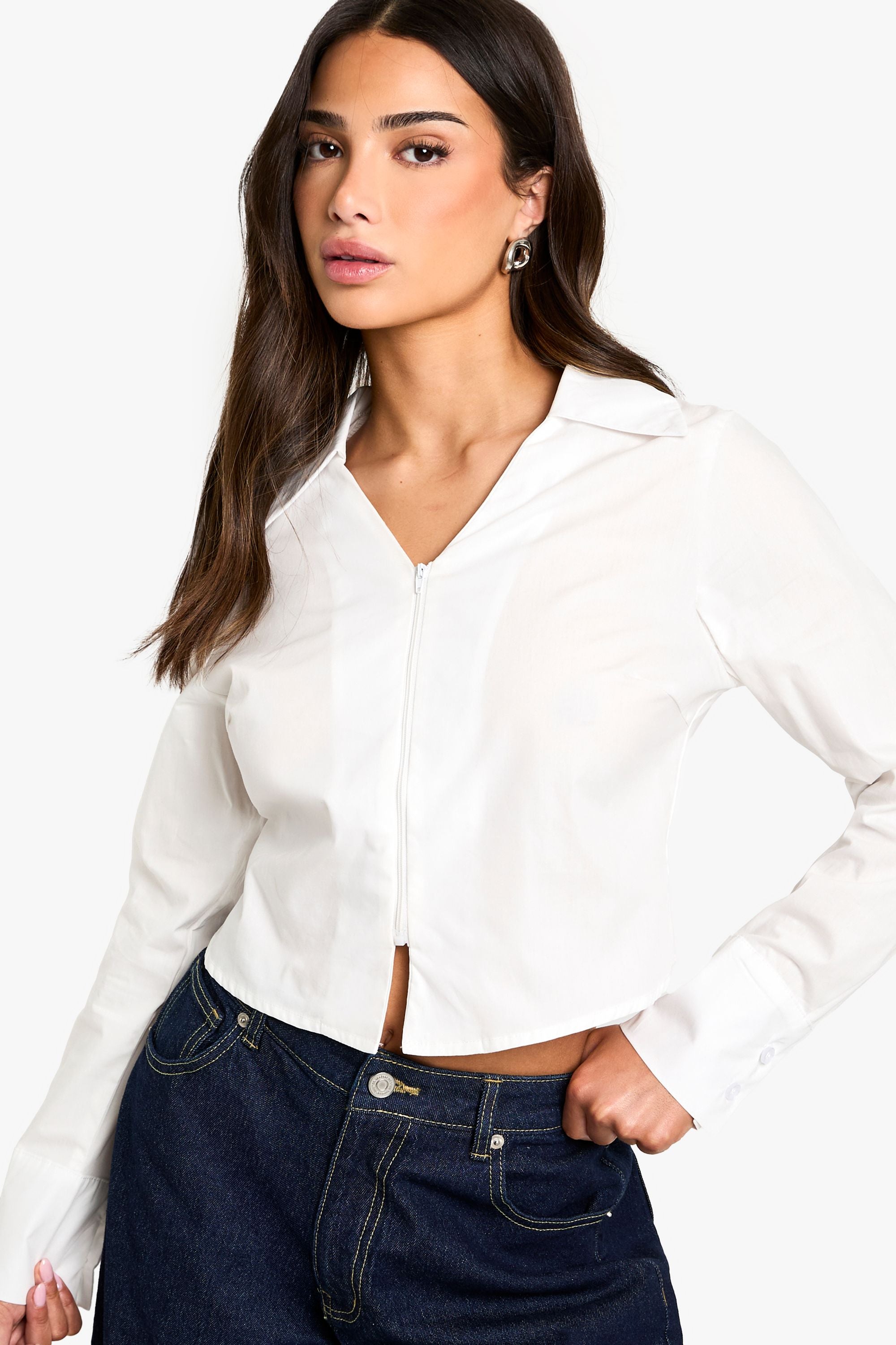 Petite Fitted Zip Front Shirt