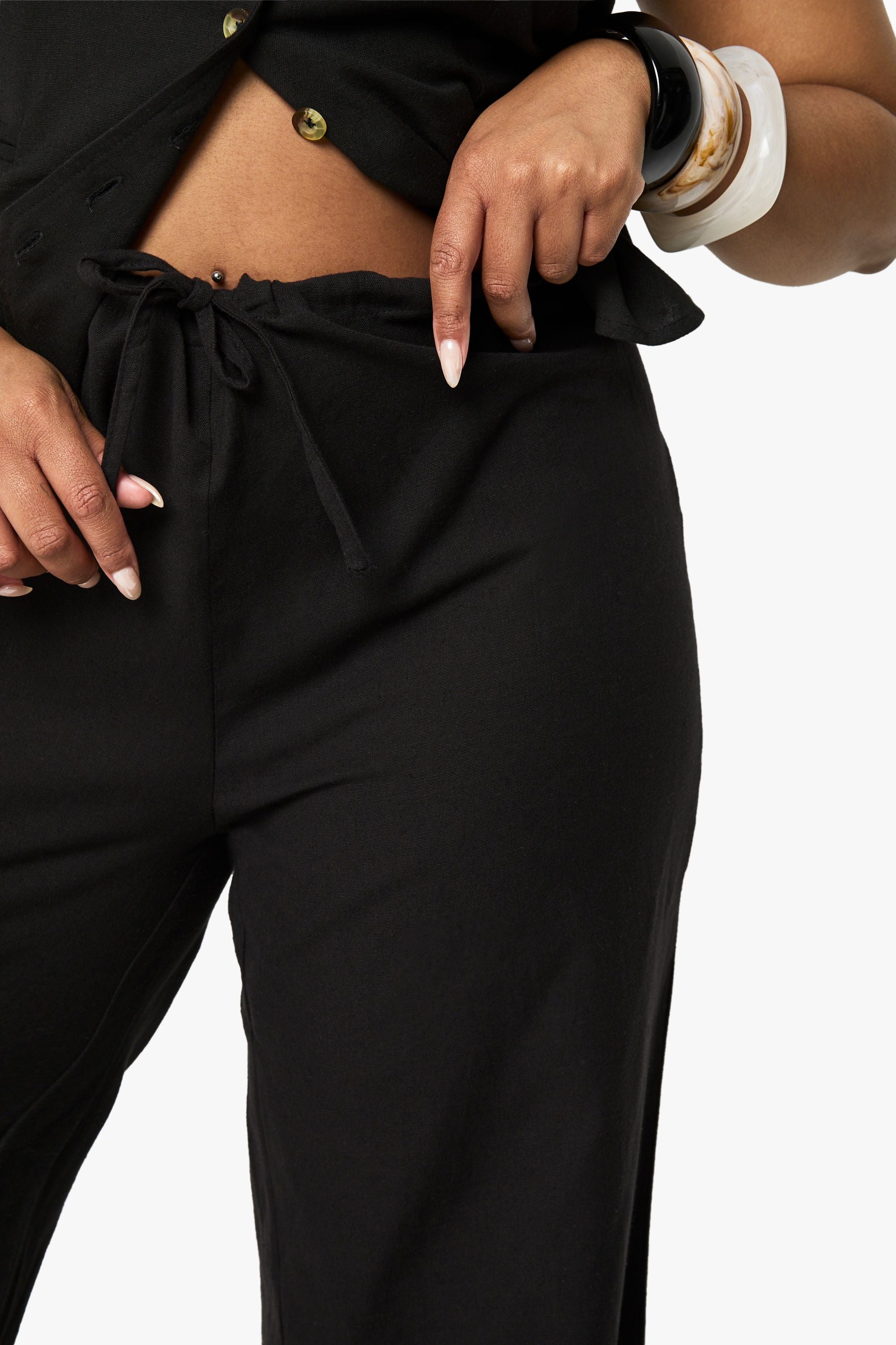 Plus Drawstring Elasticated Waist Wide Leg Trousers