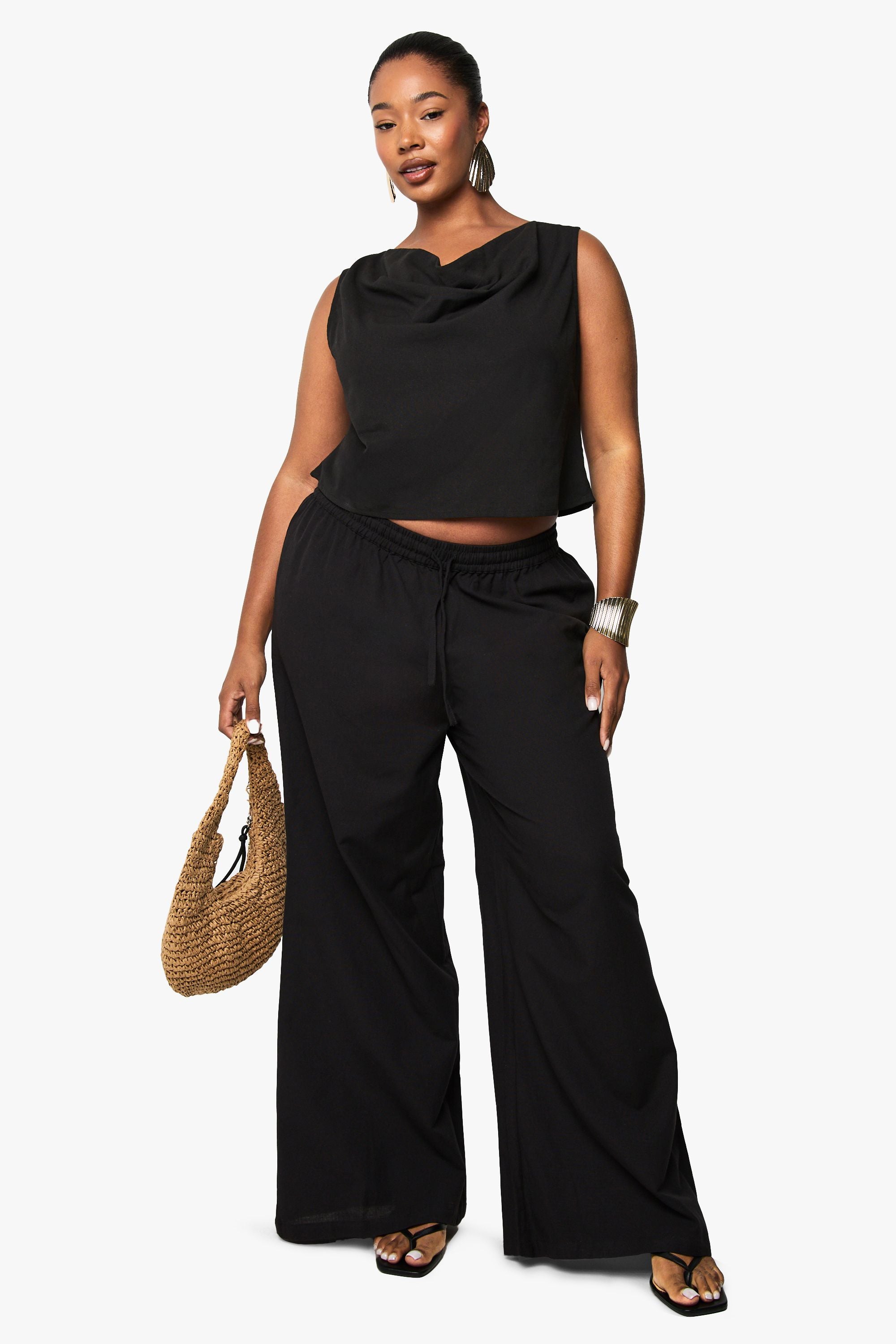 Plus Linen Look Cowl Neck Crop Top