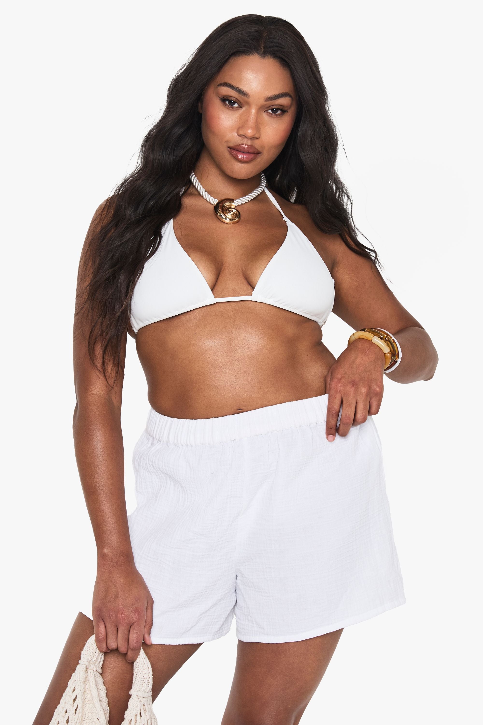 Plus Cheesecloth Elasticated Waist Shorts