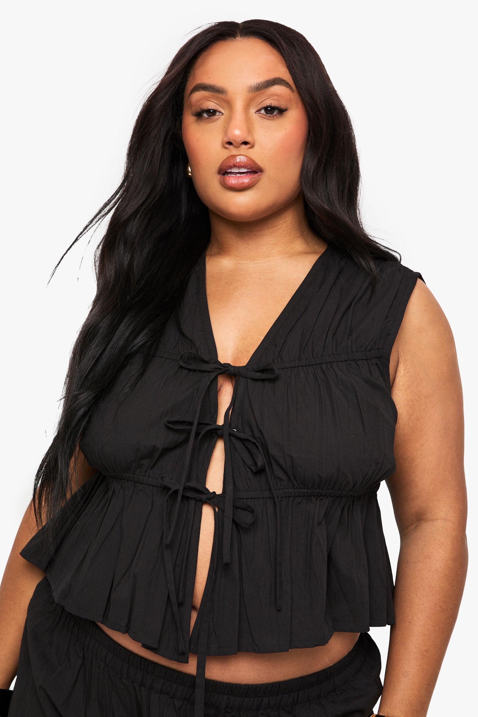 Plus Cotton Tie Front Waistcoat
