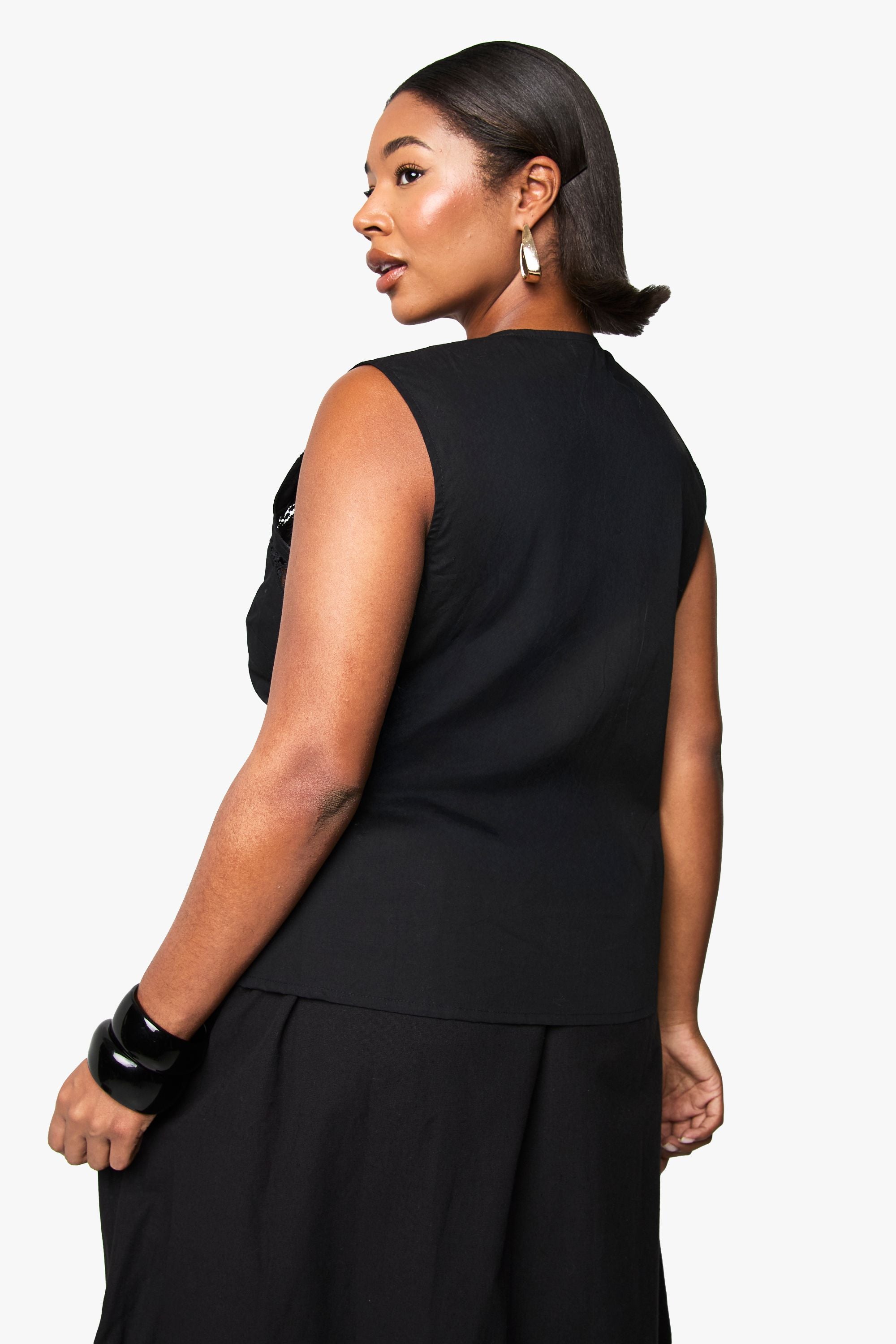 Plus Lace Insert Tie Front Waistcoat