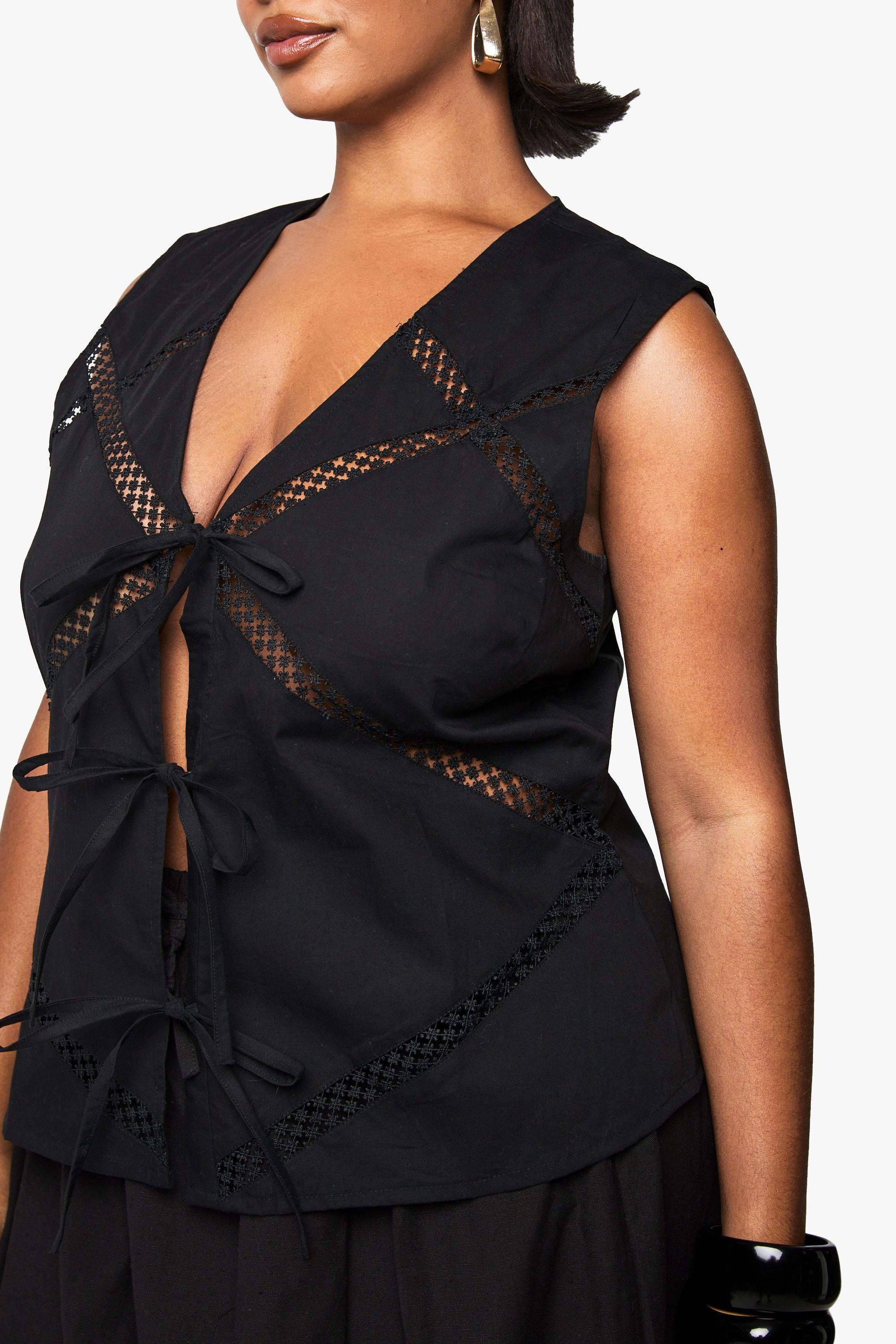 Plus Lace Insert Tie Front Waistcoat