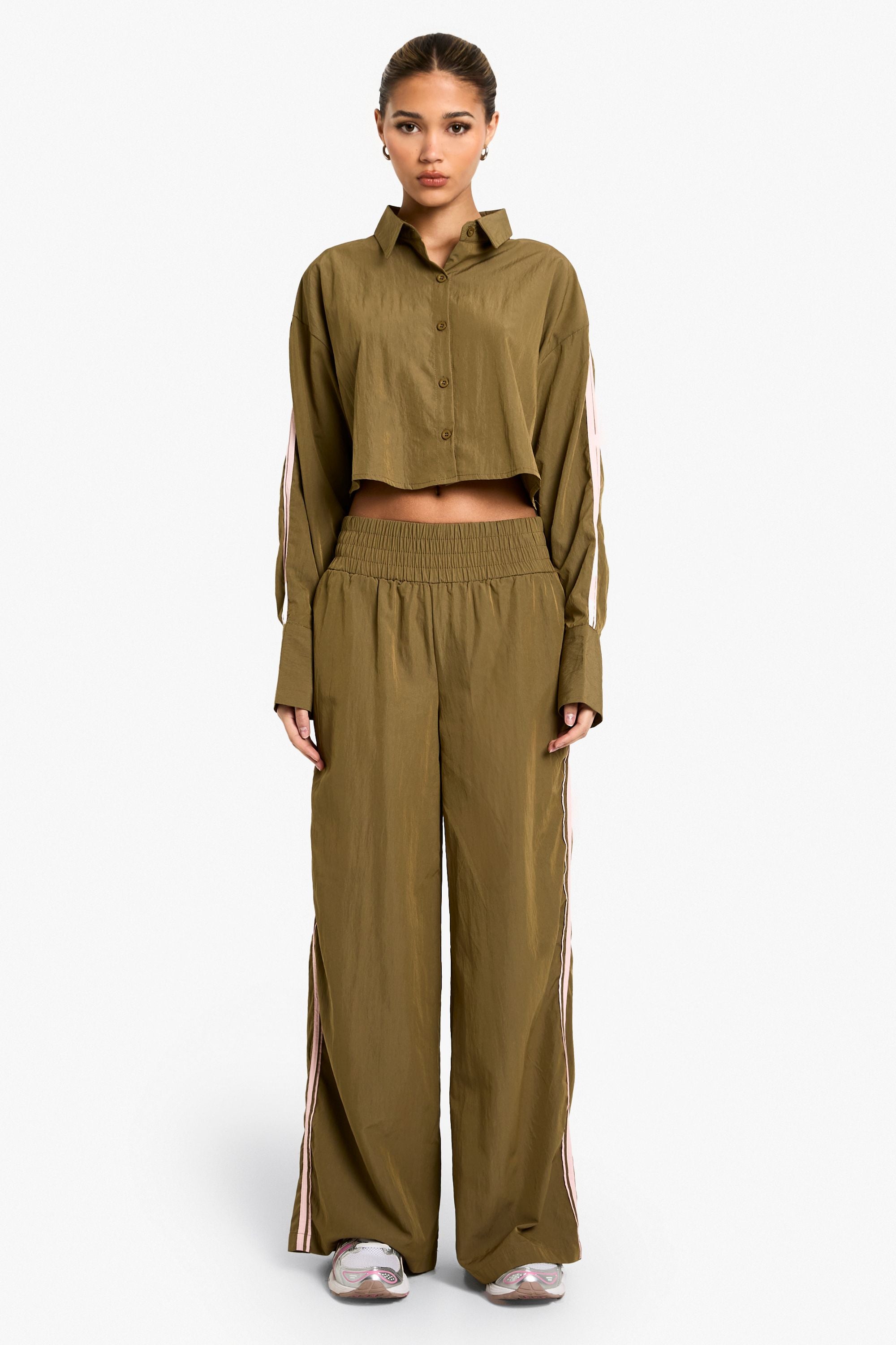 Side Stripe Woven Crop Shirt