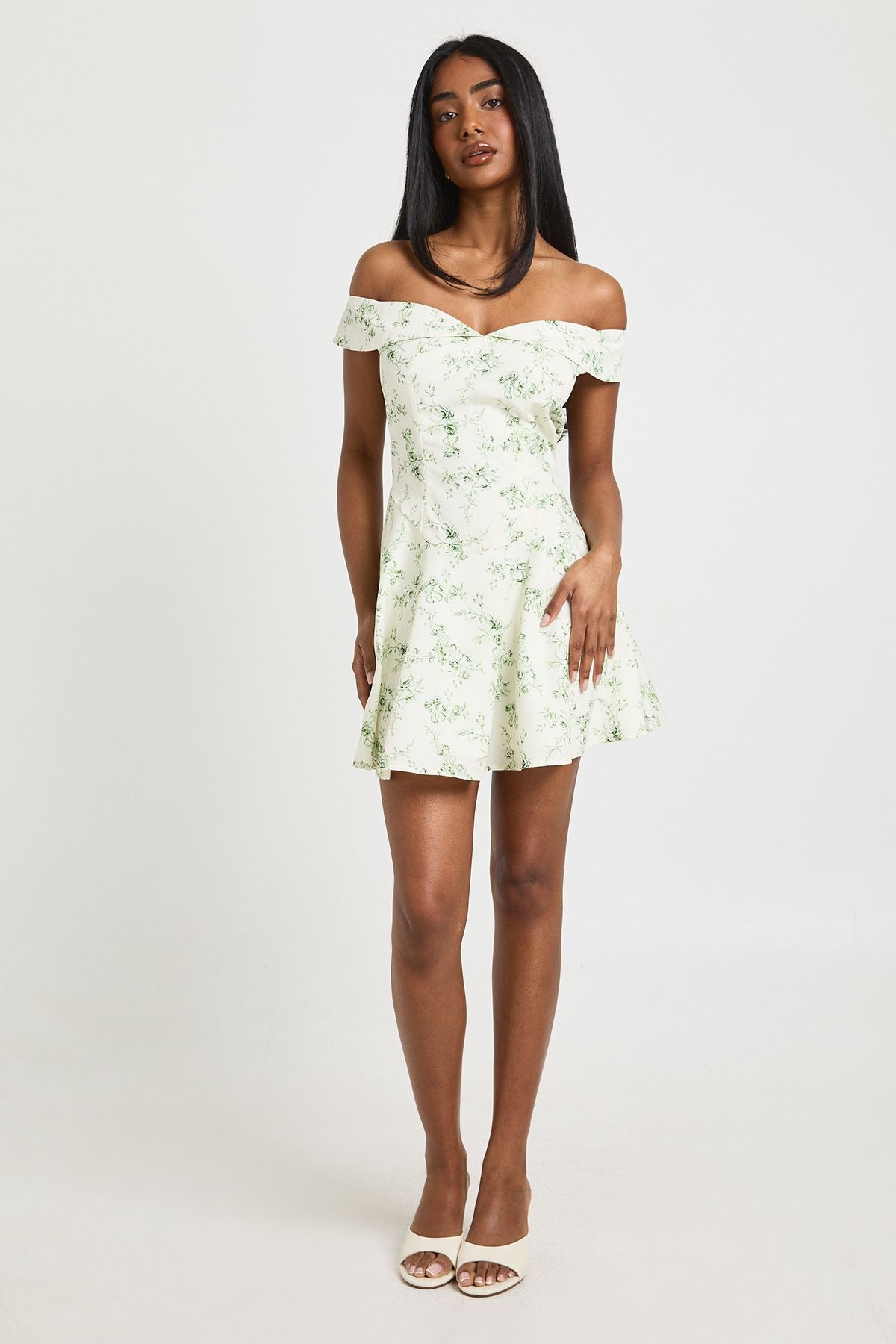 Floral Print Bardot Skater Mini Dress