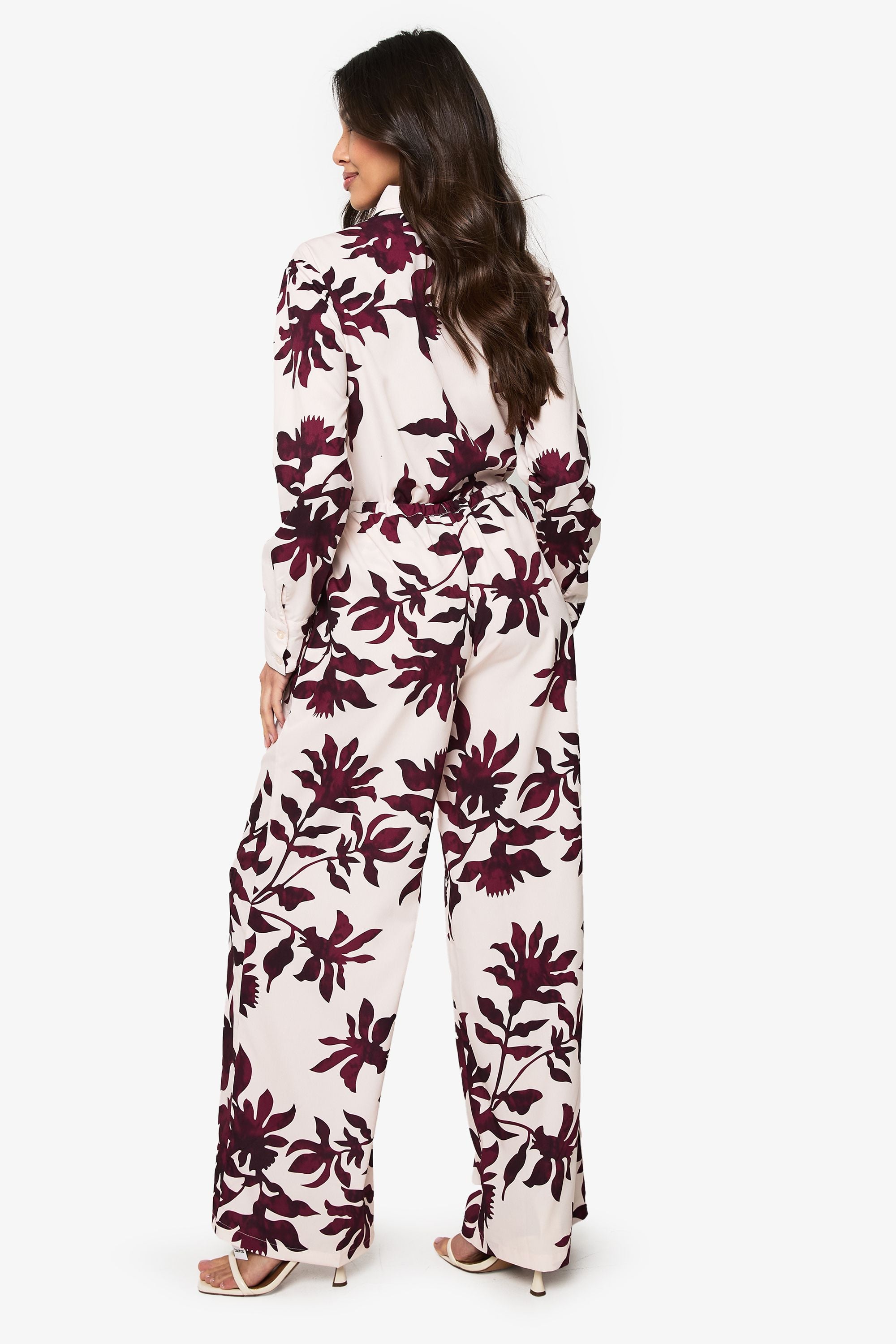 Basic Woven Large Floral Drawstring Wide Leg Trousers