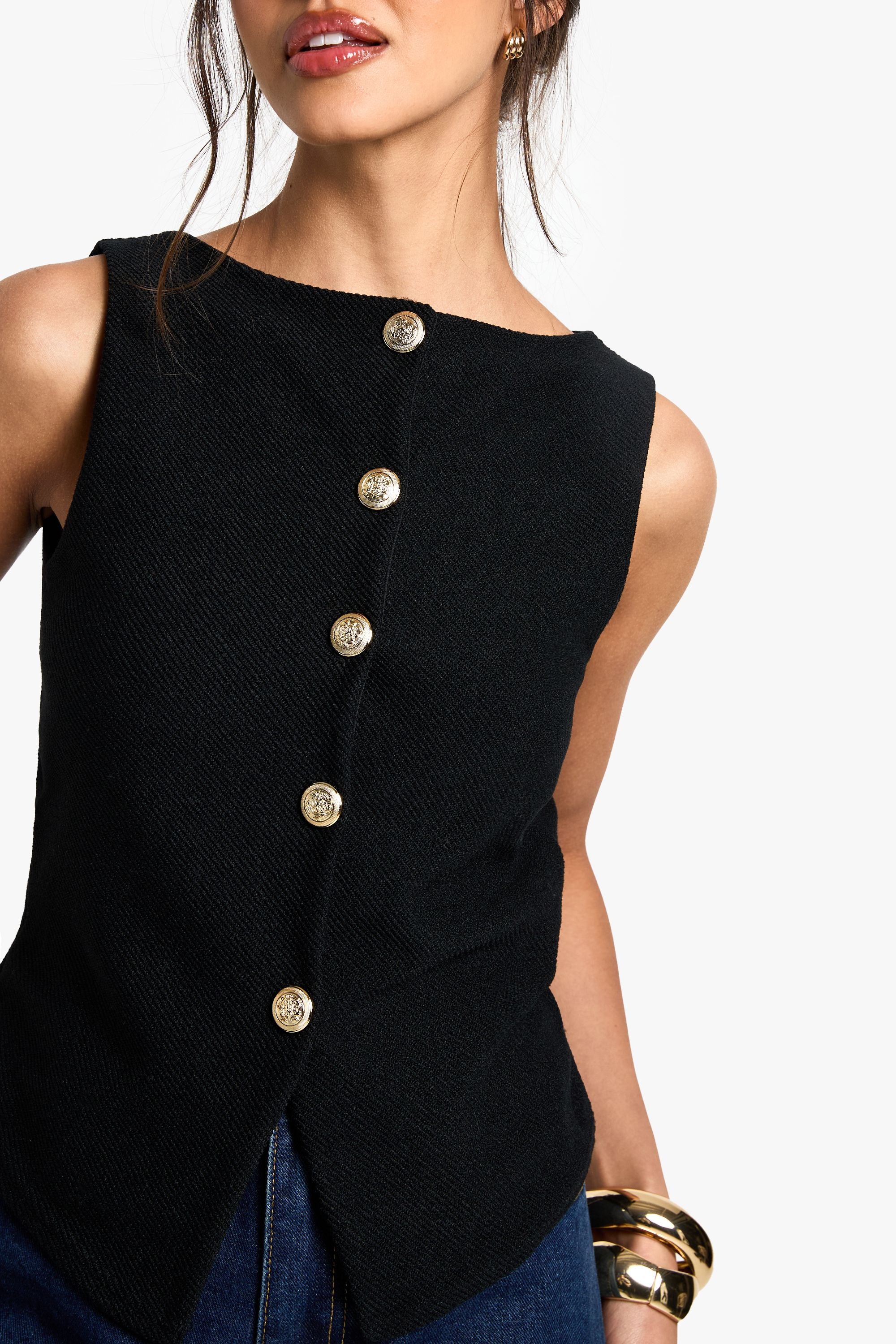 Textured Button Through Waistcoat