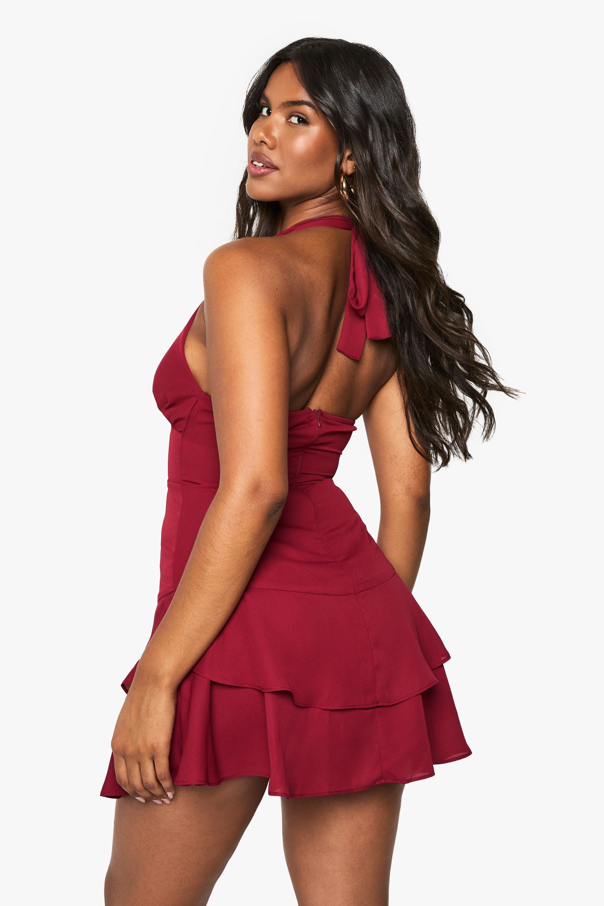Halterneck Chiffon Skater Mini Dress