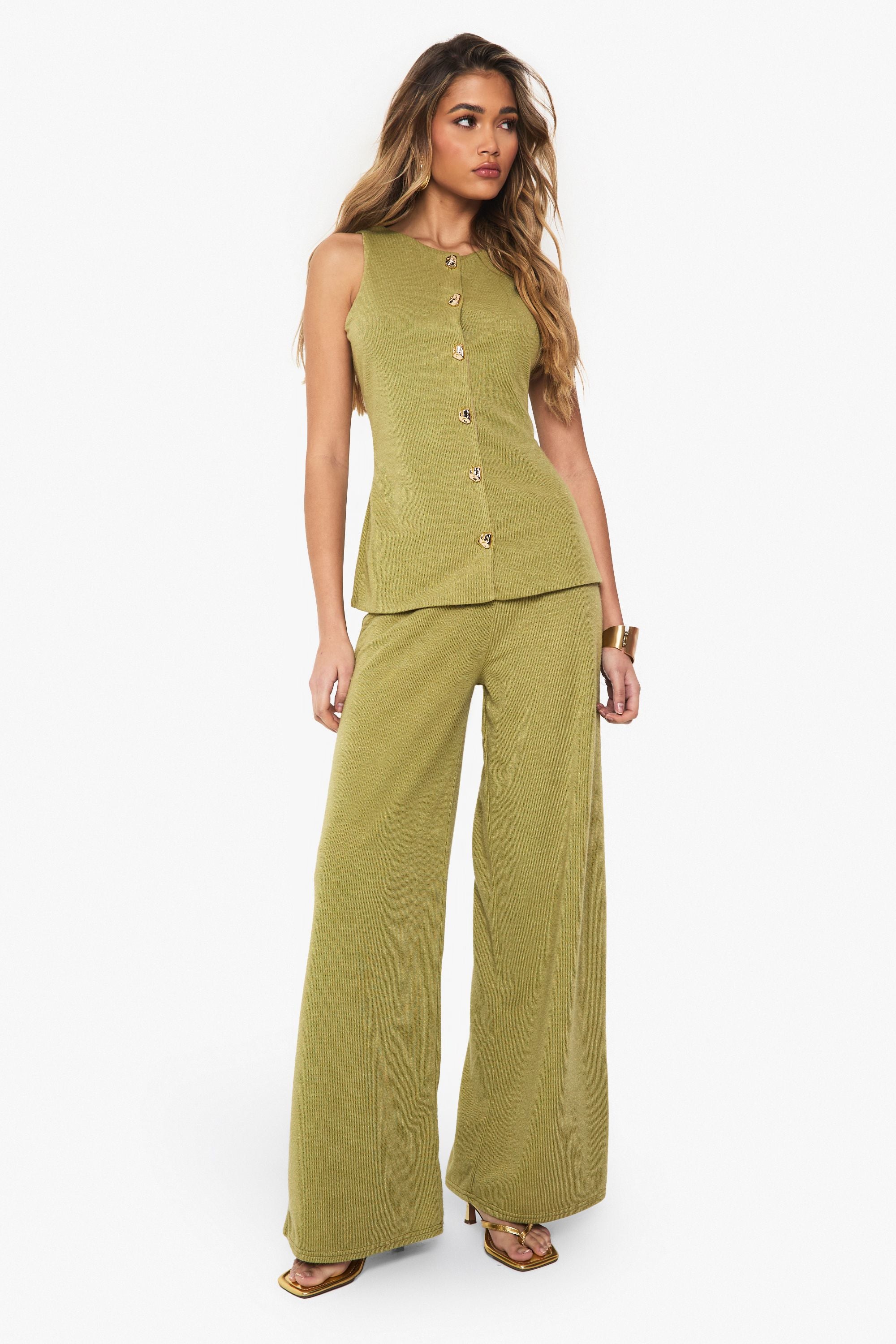 Textured Wide Leg Trouser