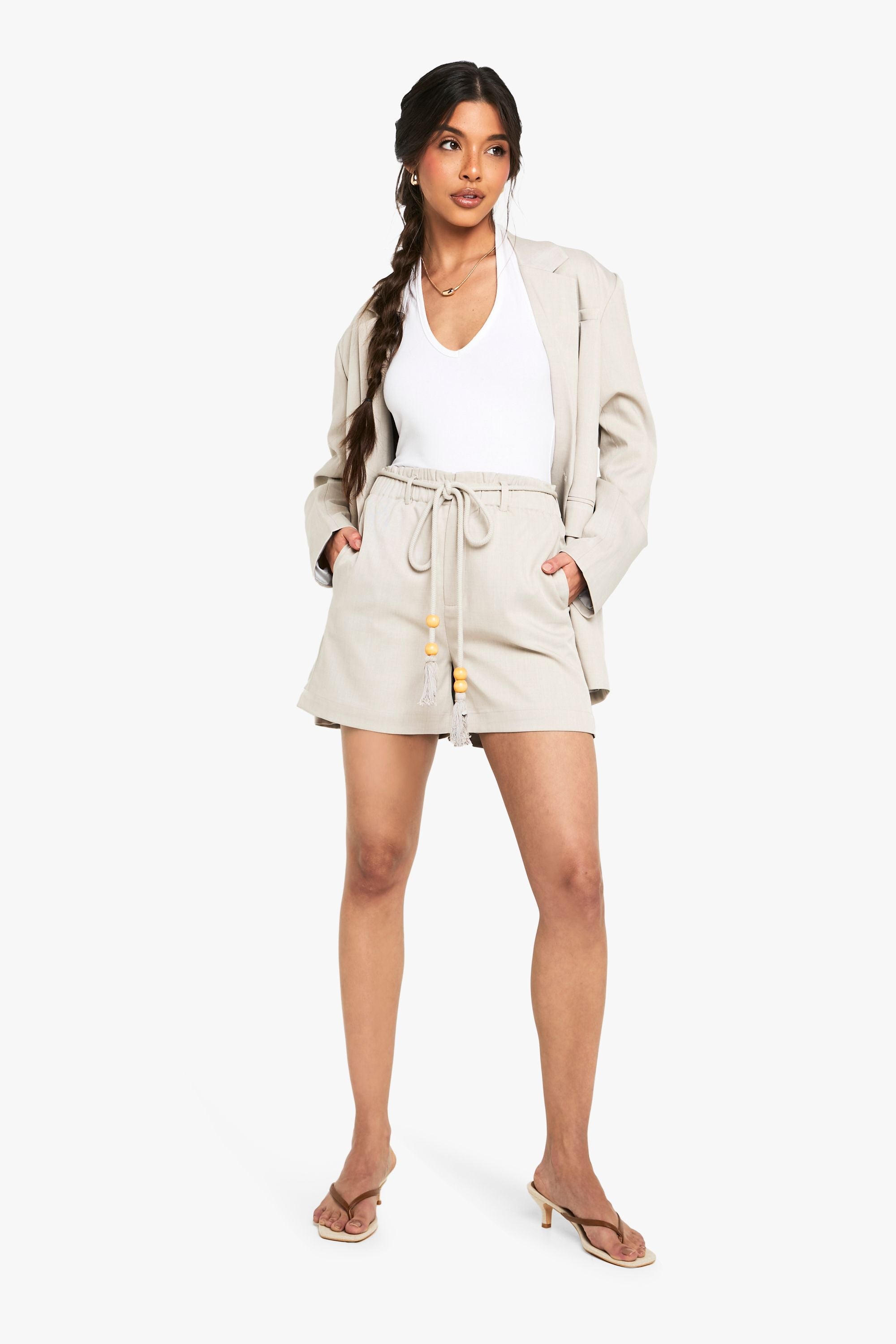 Tailored Linen Look Belted Shorts