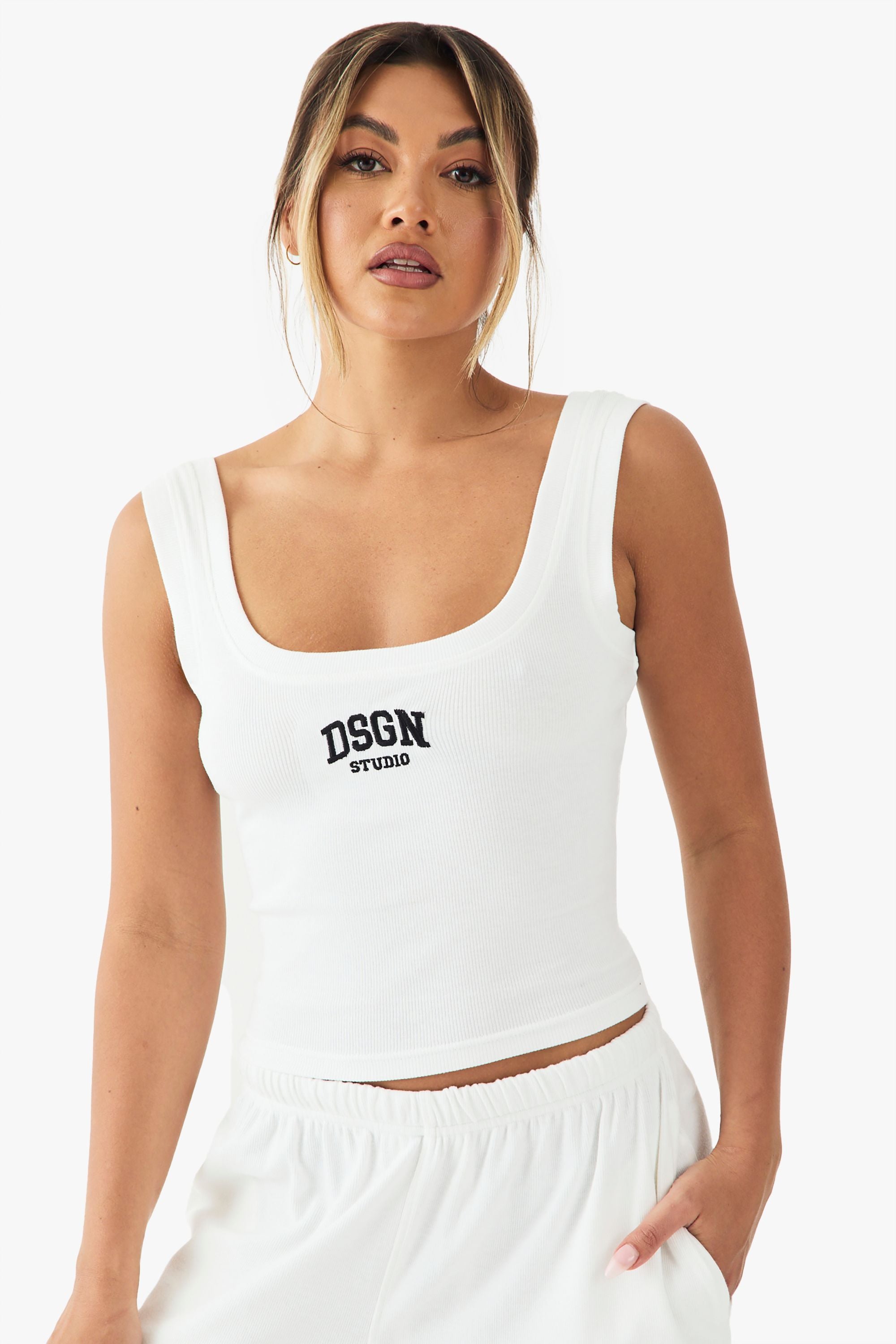 DSGN Studio Collegiate Embroidered Rib Tank Vest Top