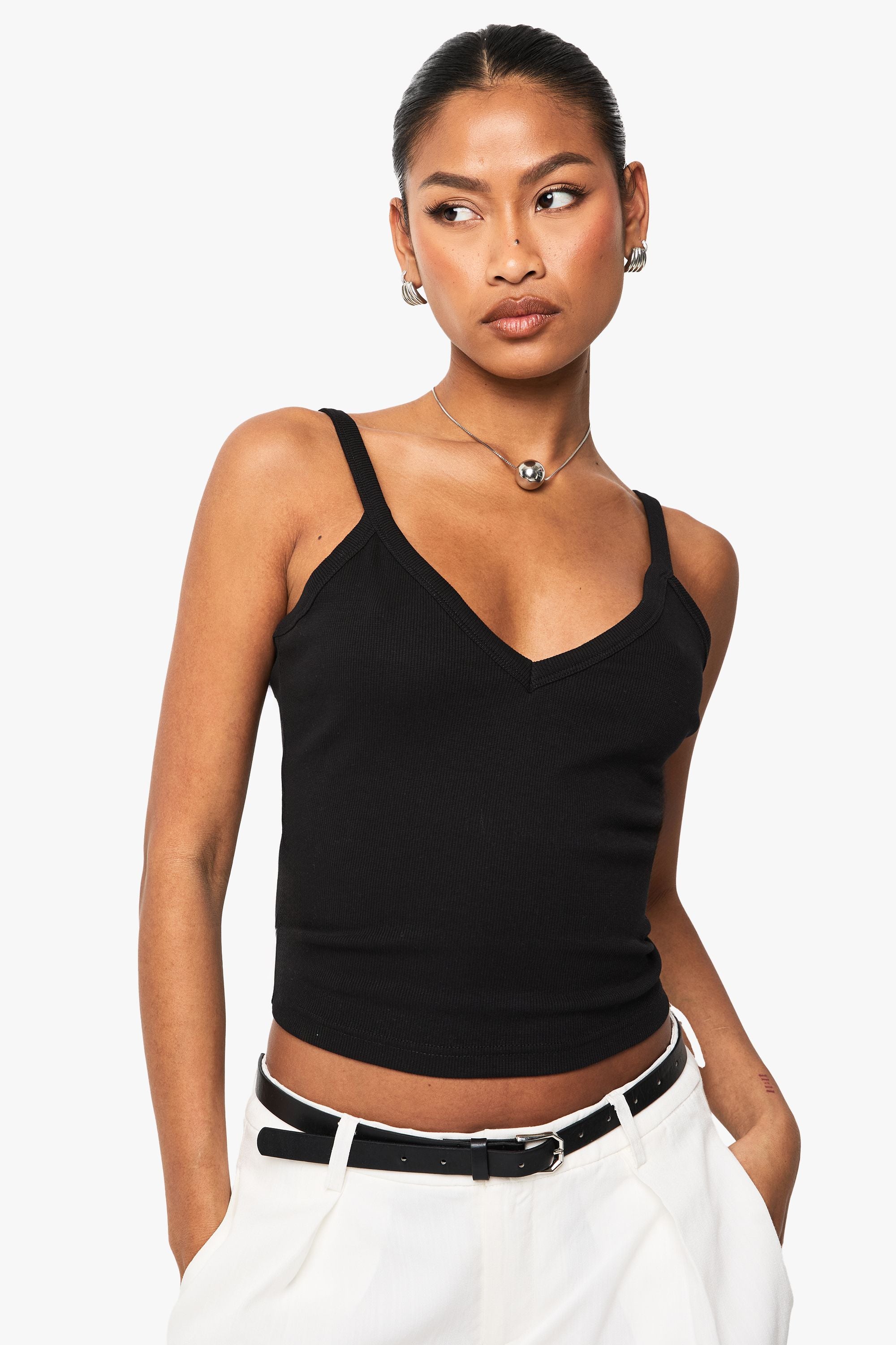 Rib V Neck Tank Top