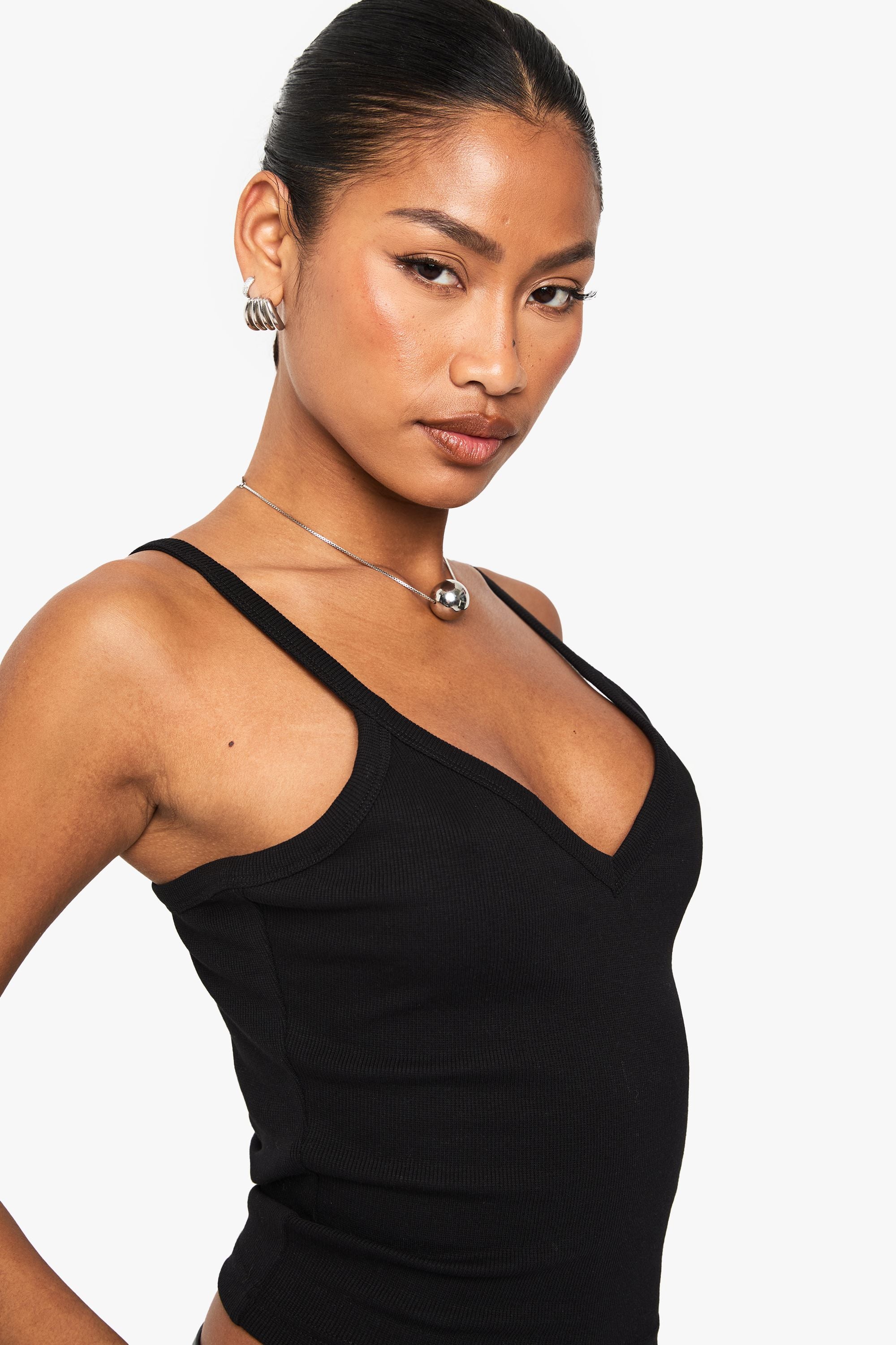 Rib V Neck Tank Top