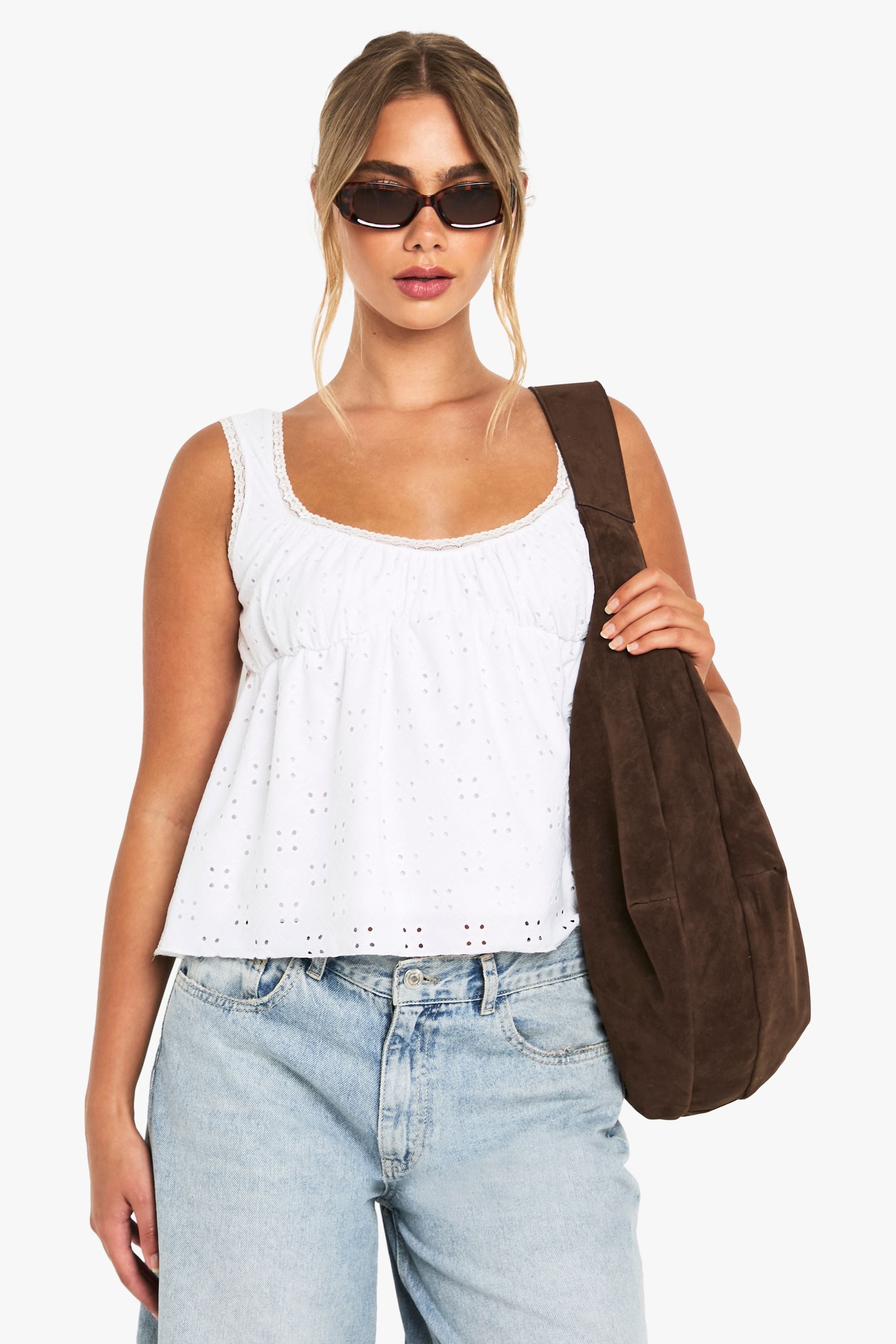 Broderie Frill Strap Milkmaid Top