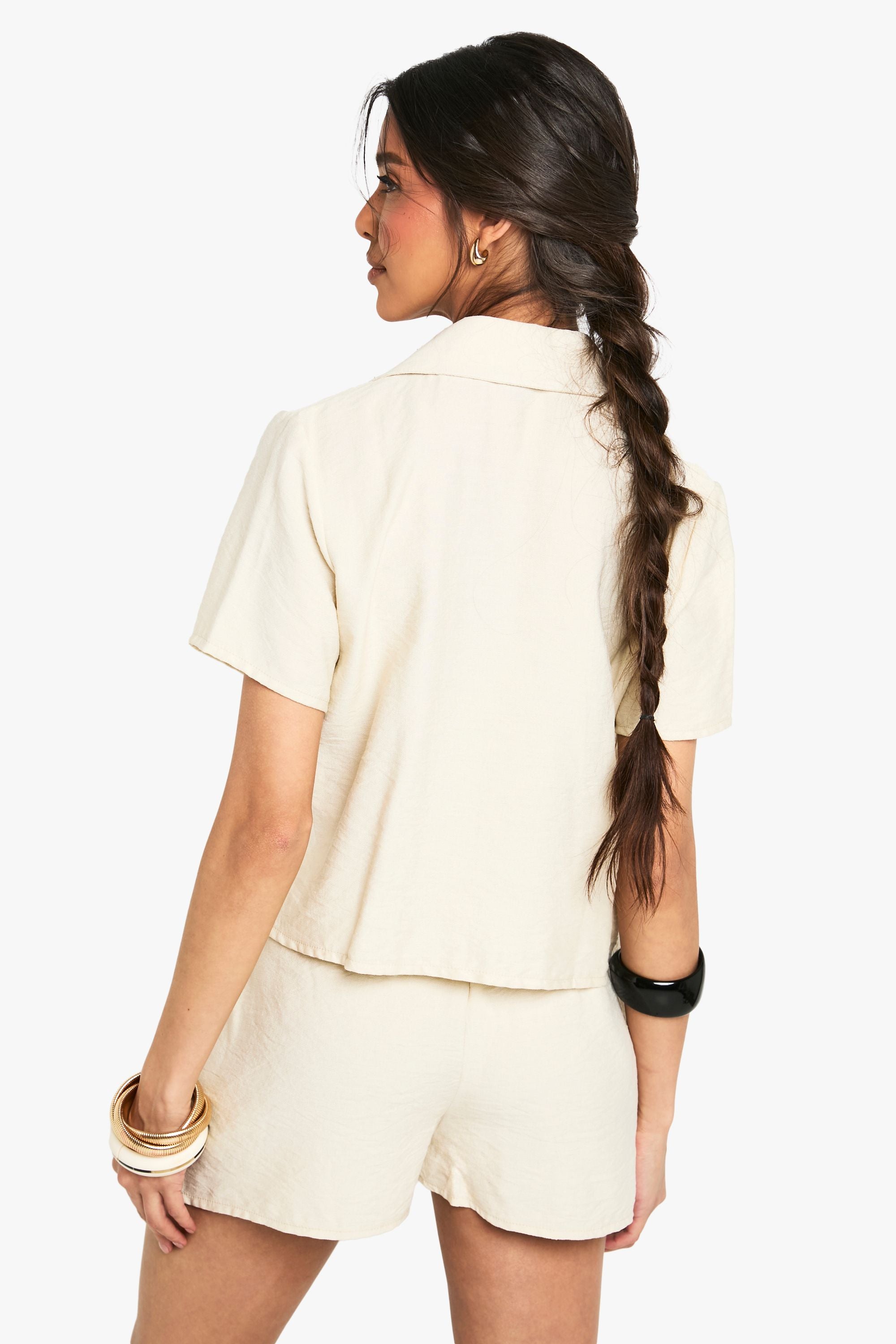 Linen Look Crop Shirt