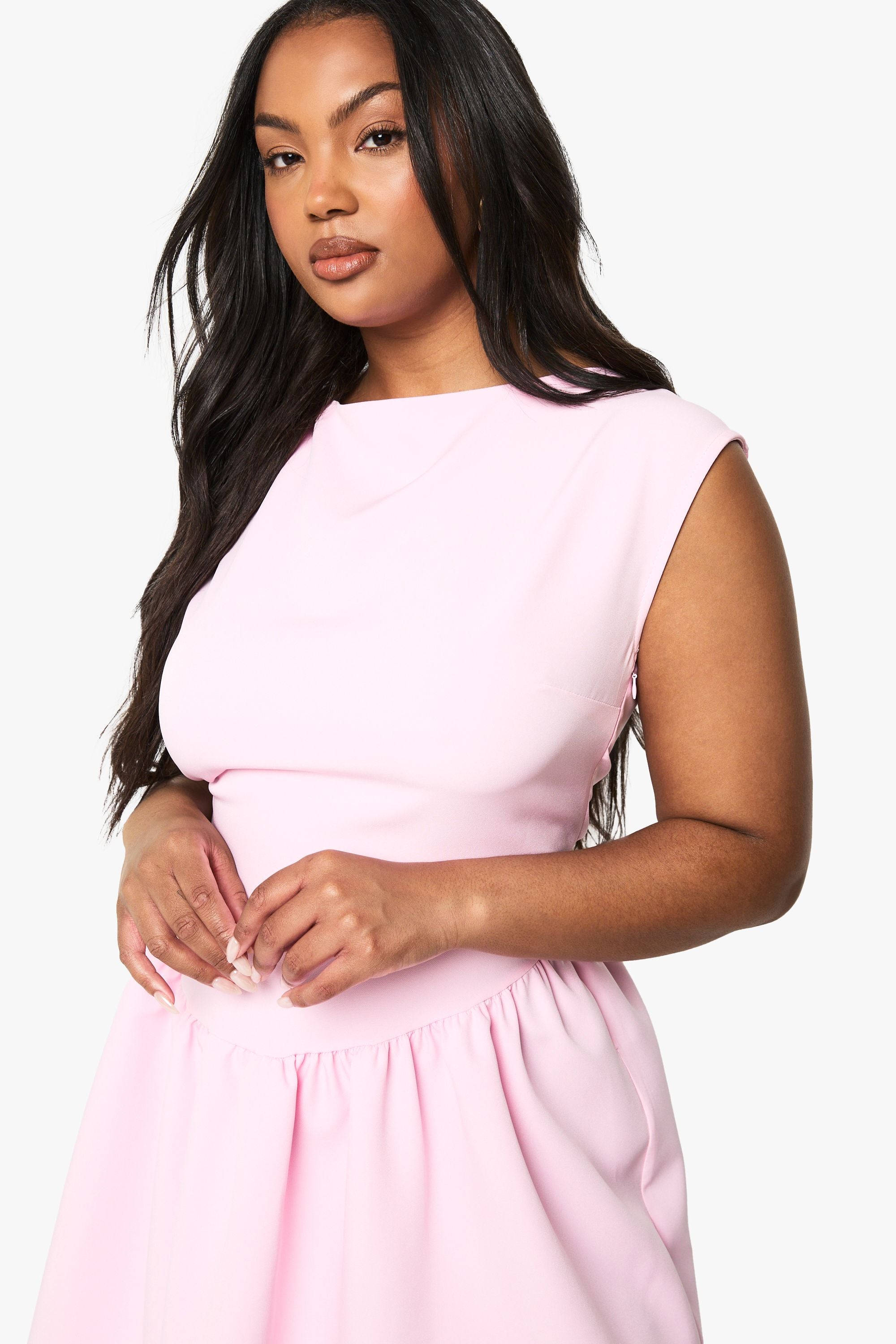 Plus Slash Neck Mini Dress