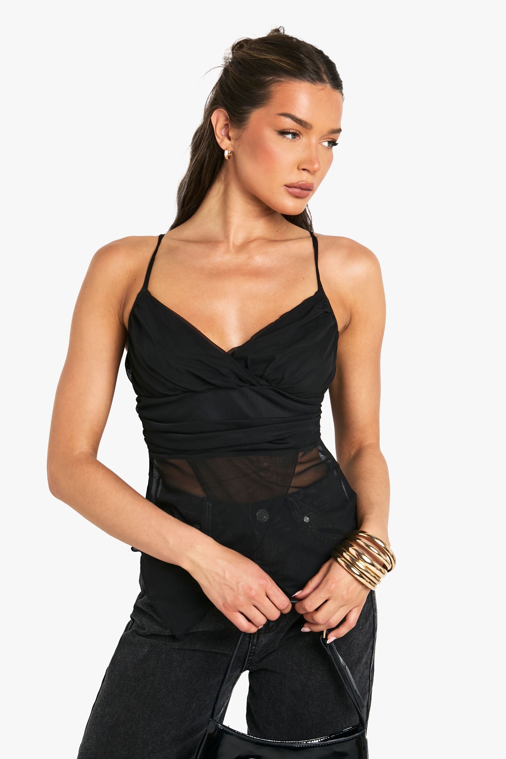 Mesh Bandeau Asym Hem Top