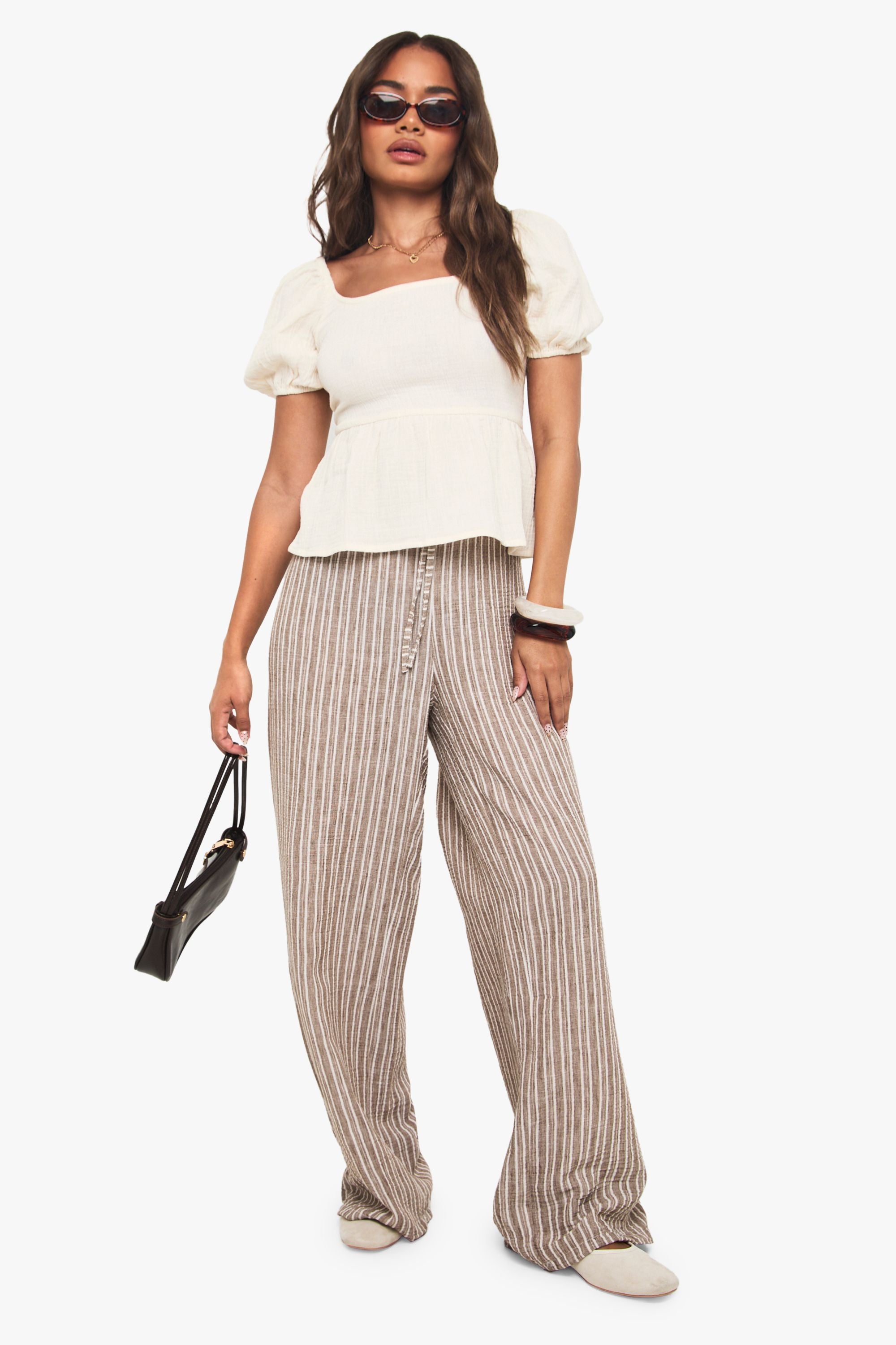 Crinkle Cotton Puff Sleeve Shirred Crop Top