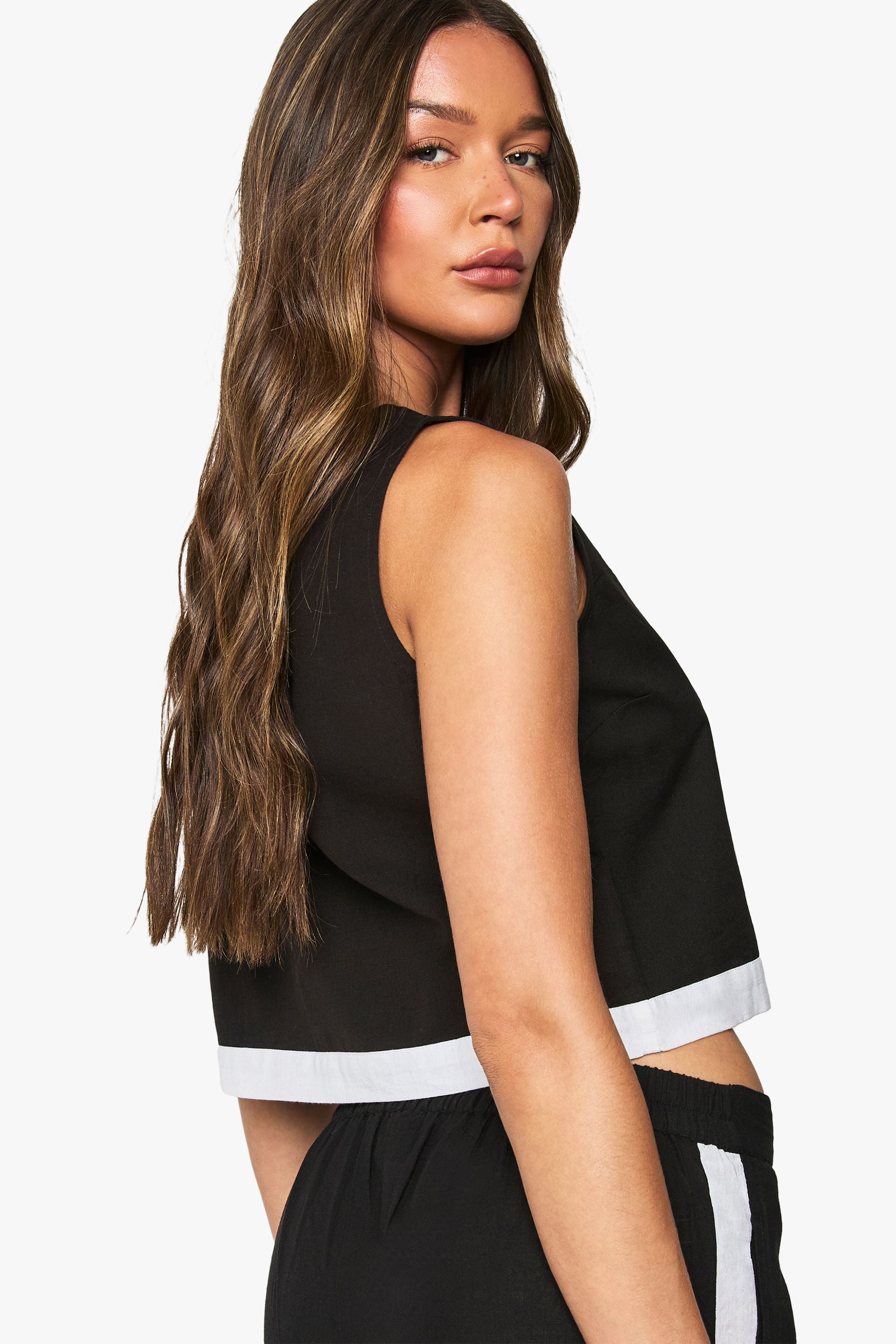 Contrast Linen Crop Top