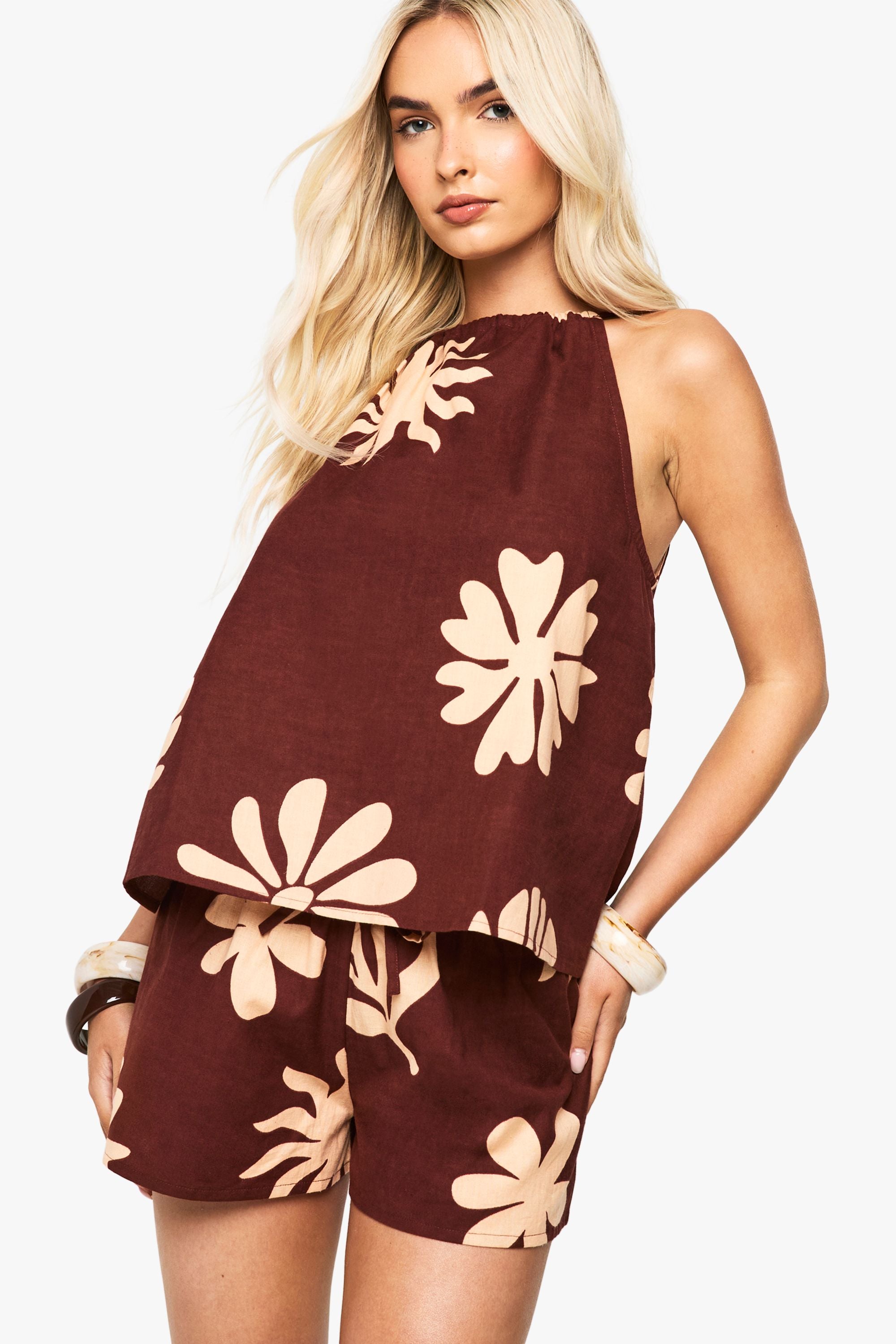 Shell Print Linen Shorts