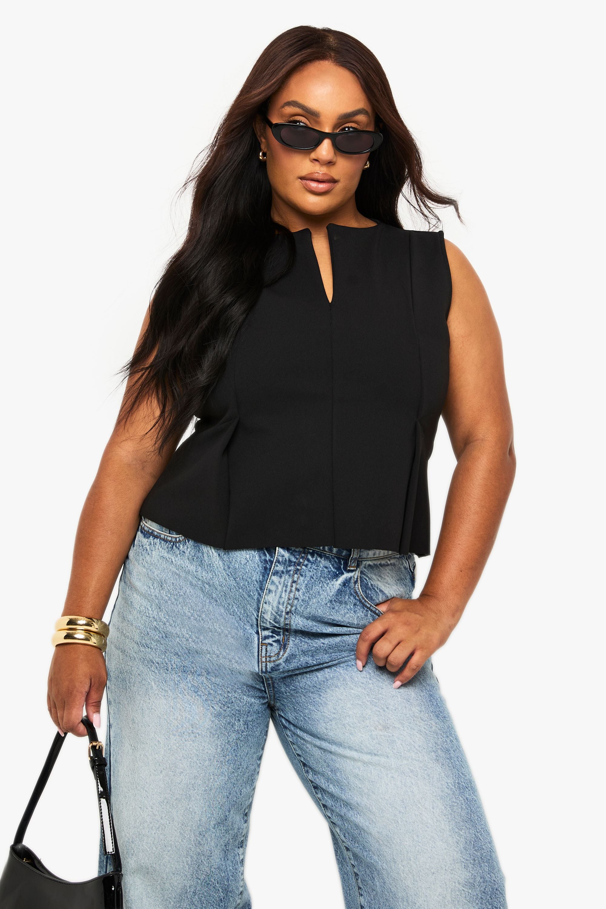 Plus Structured Peplum Hem Top