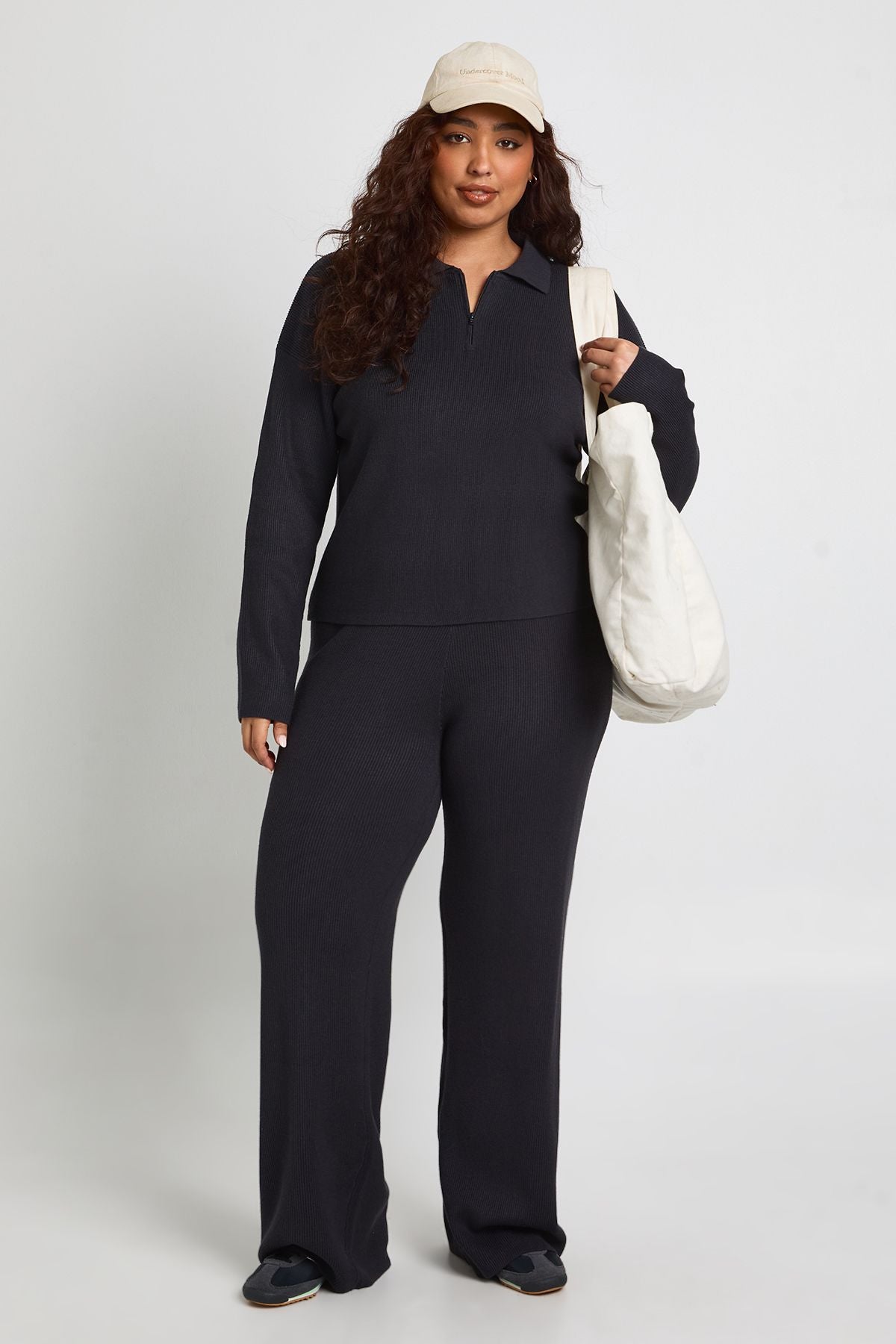 Plus Premium Long Sleeve Collared Rib Knit Top