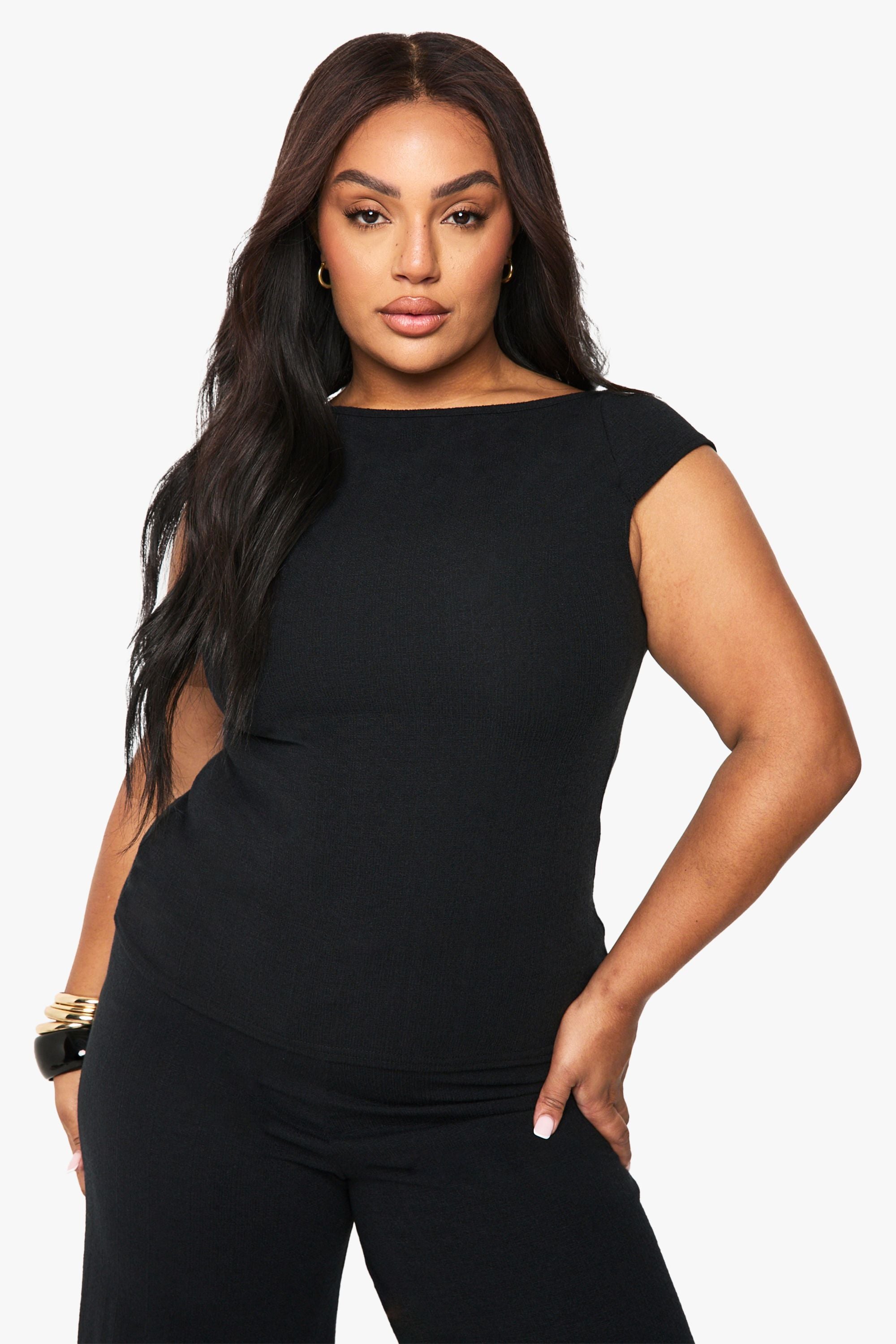 Plus Rippled Rib Wide Neck Top