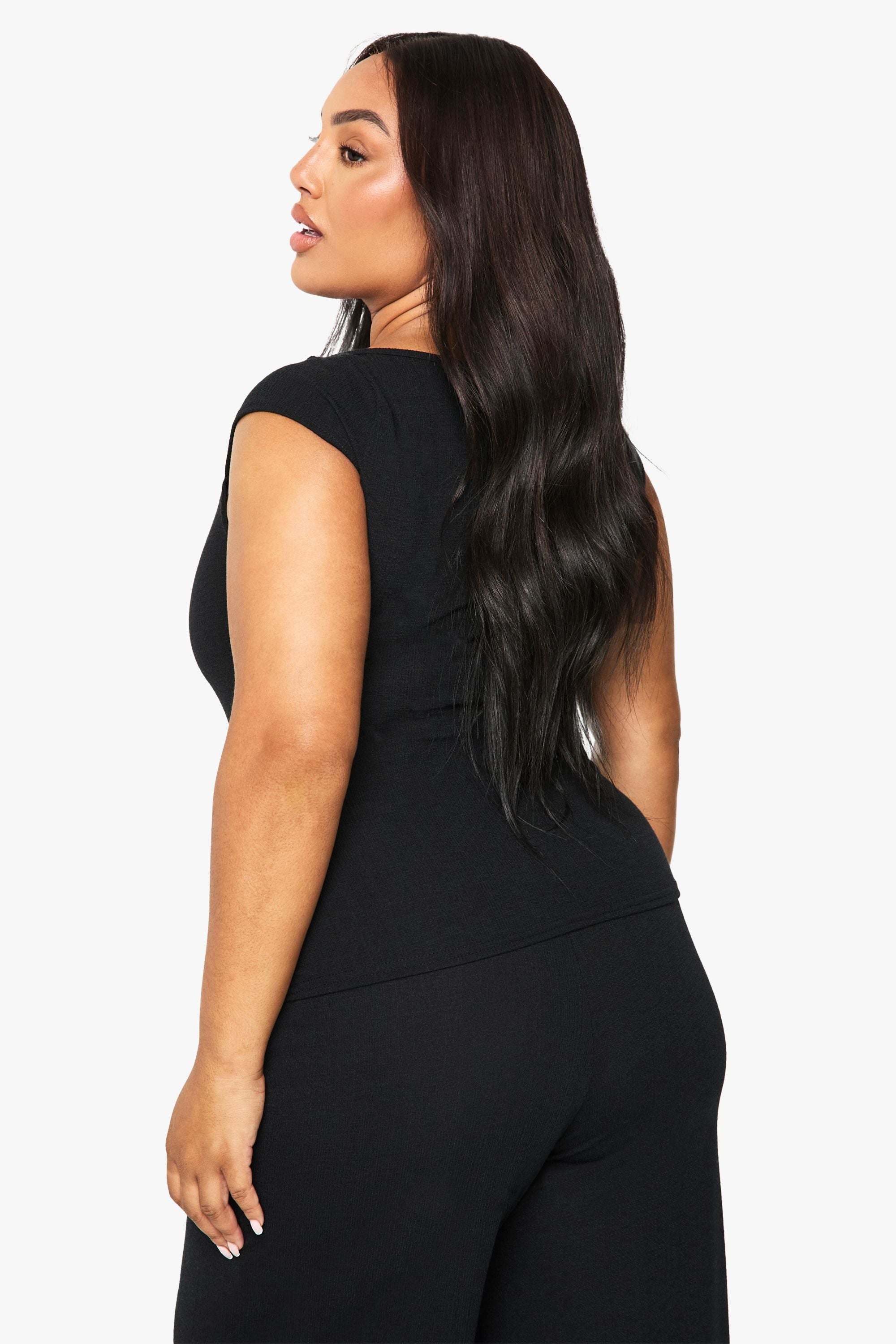 Plus Rippled Rib Wide Neck Top