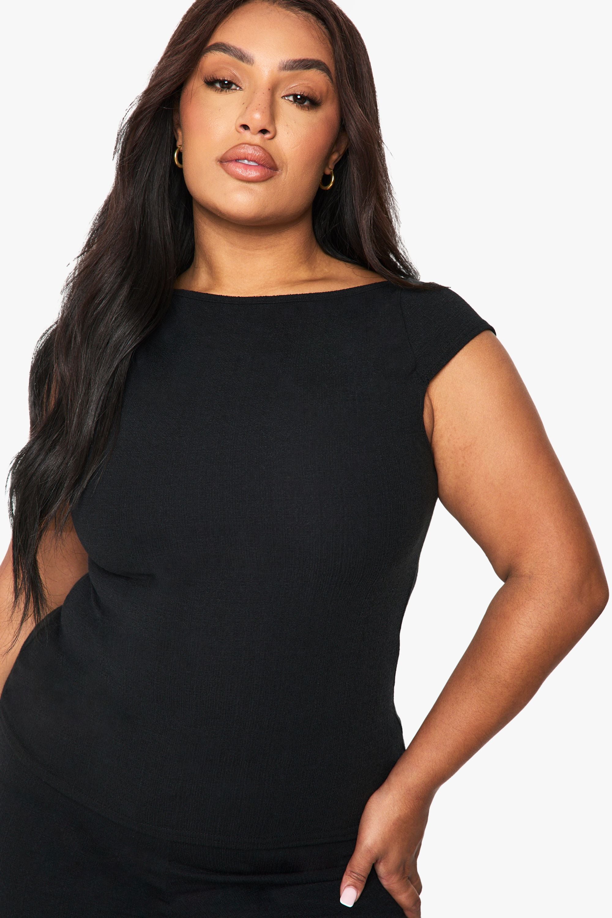 Plus Rippled Rib Wide Neck Top