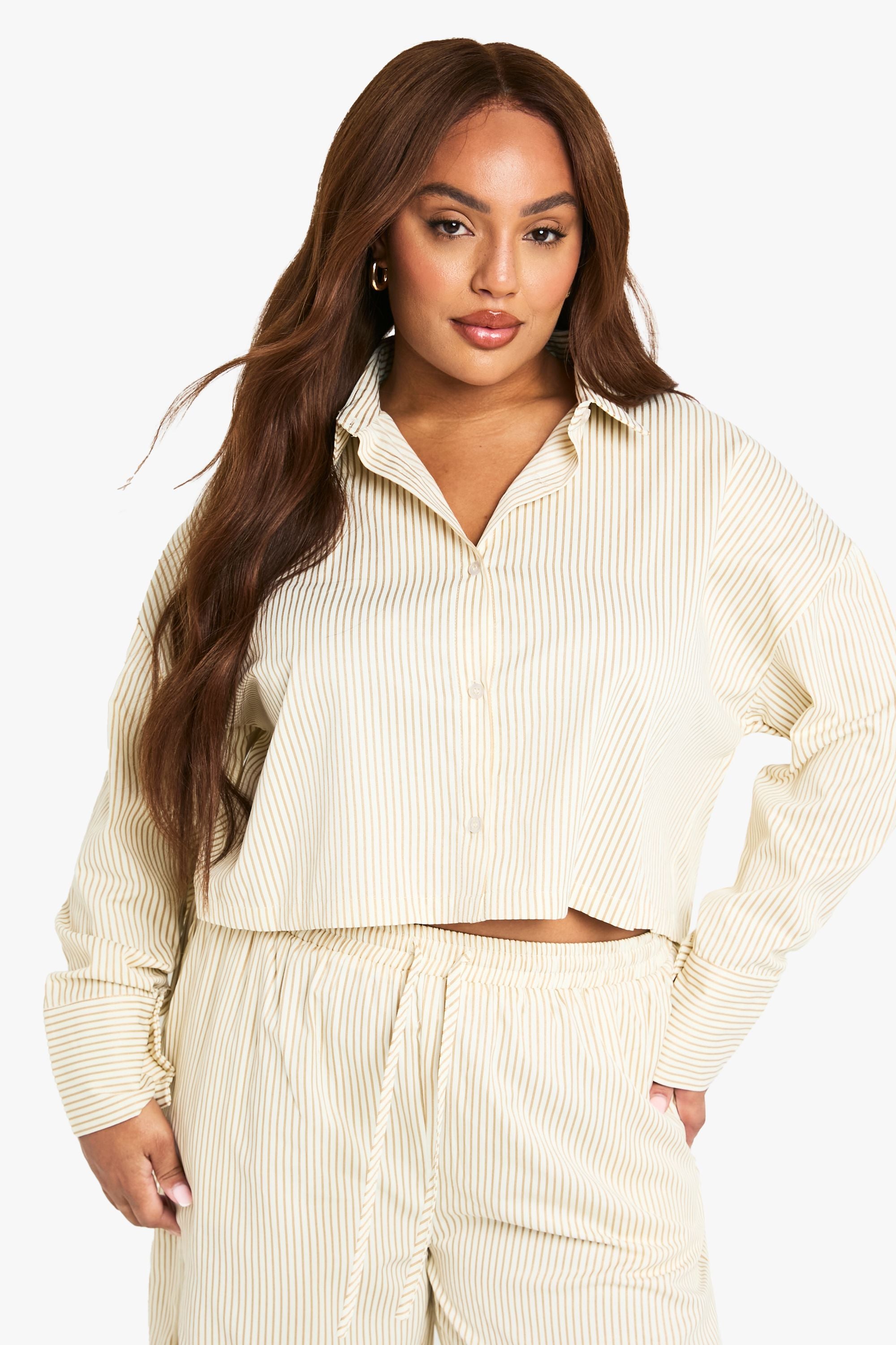 Plus Boxy Cropped Stripe Shirt
