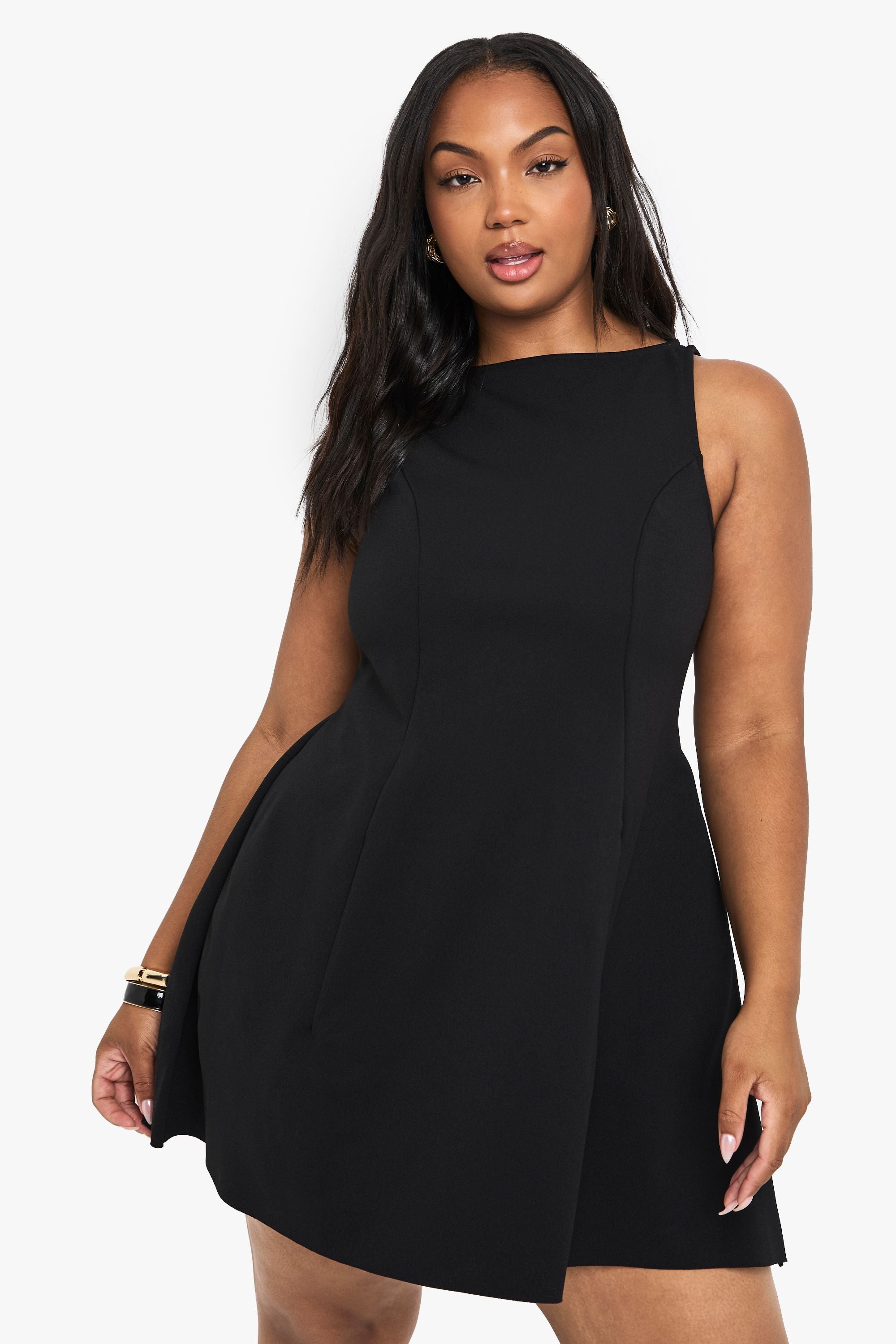 Plus Seam Detail Sleeveless Skater Dress