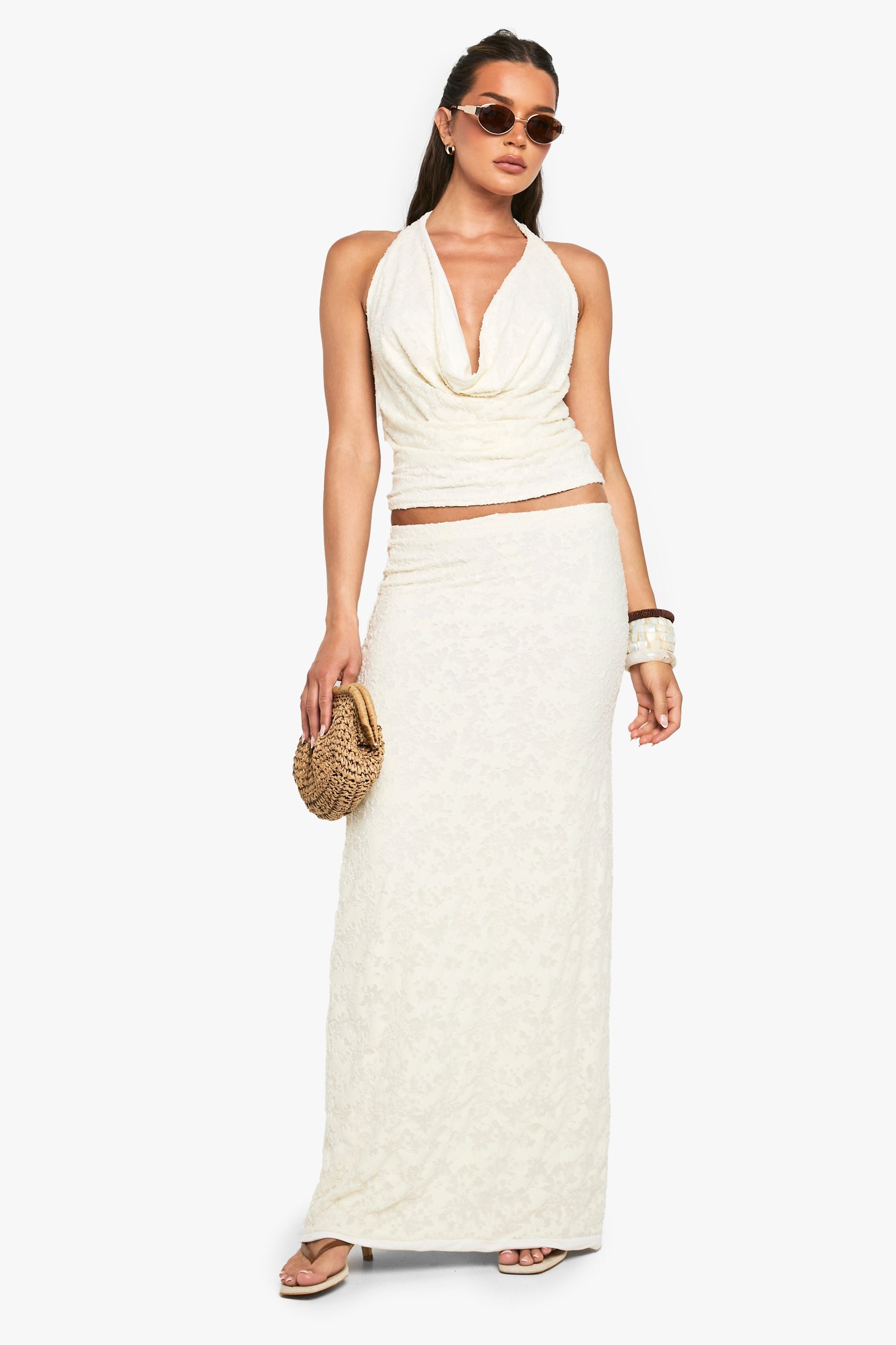 Floral Jaquard Column Maxi Skirt