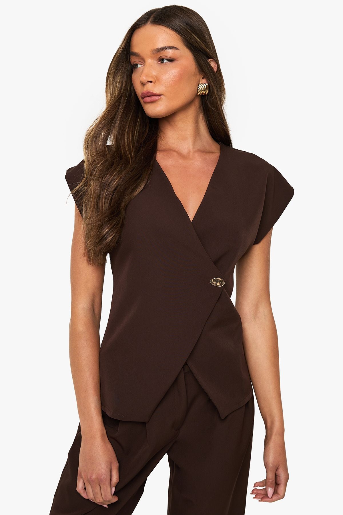Gold Button Wrap Top