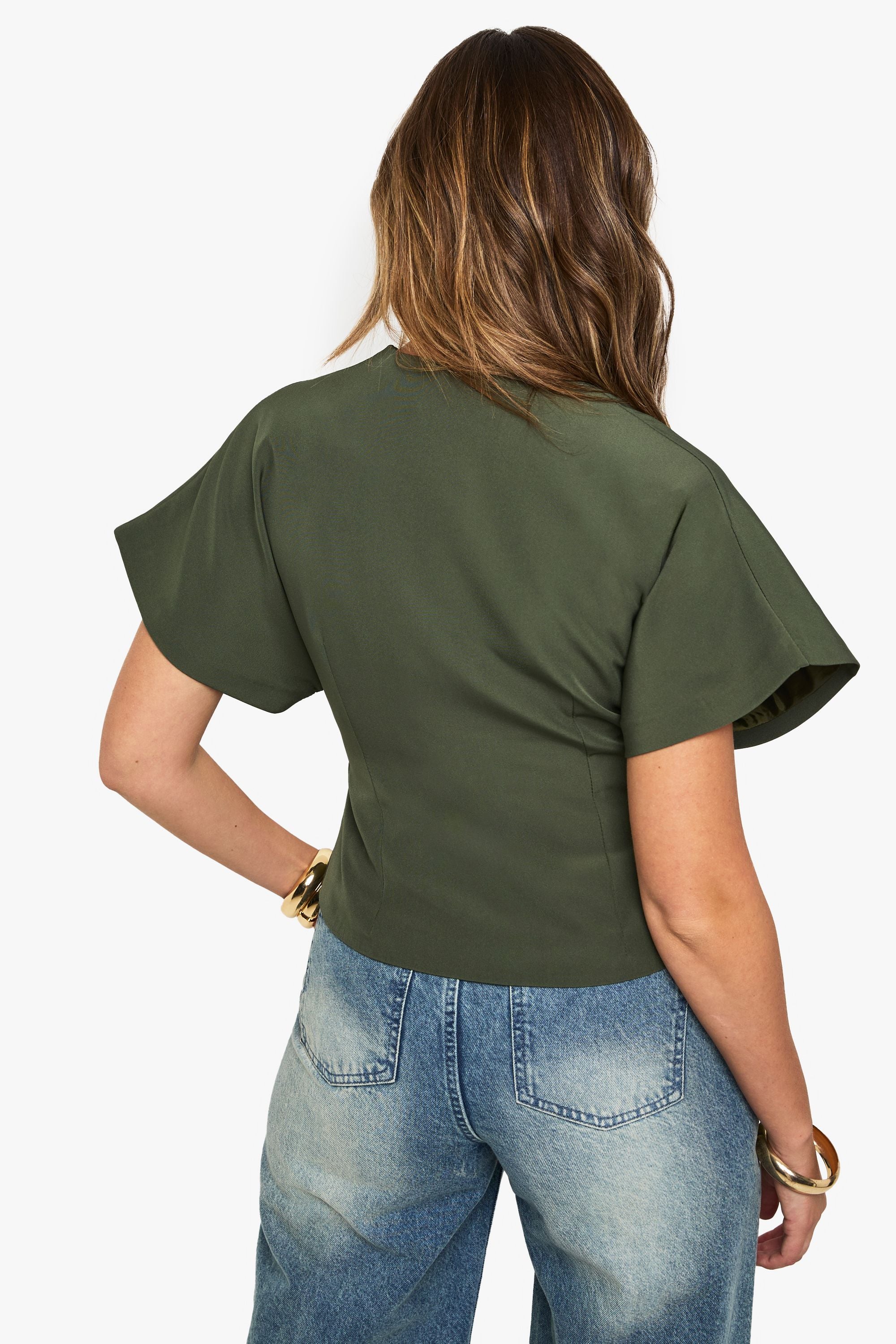 Woven Button Cap Sleeve Top