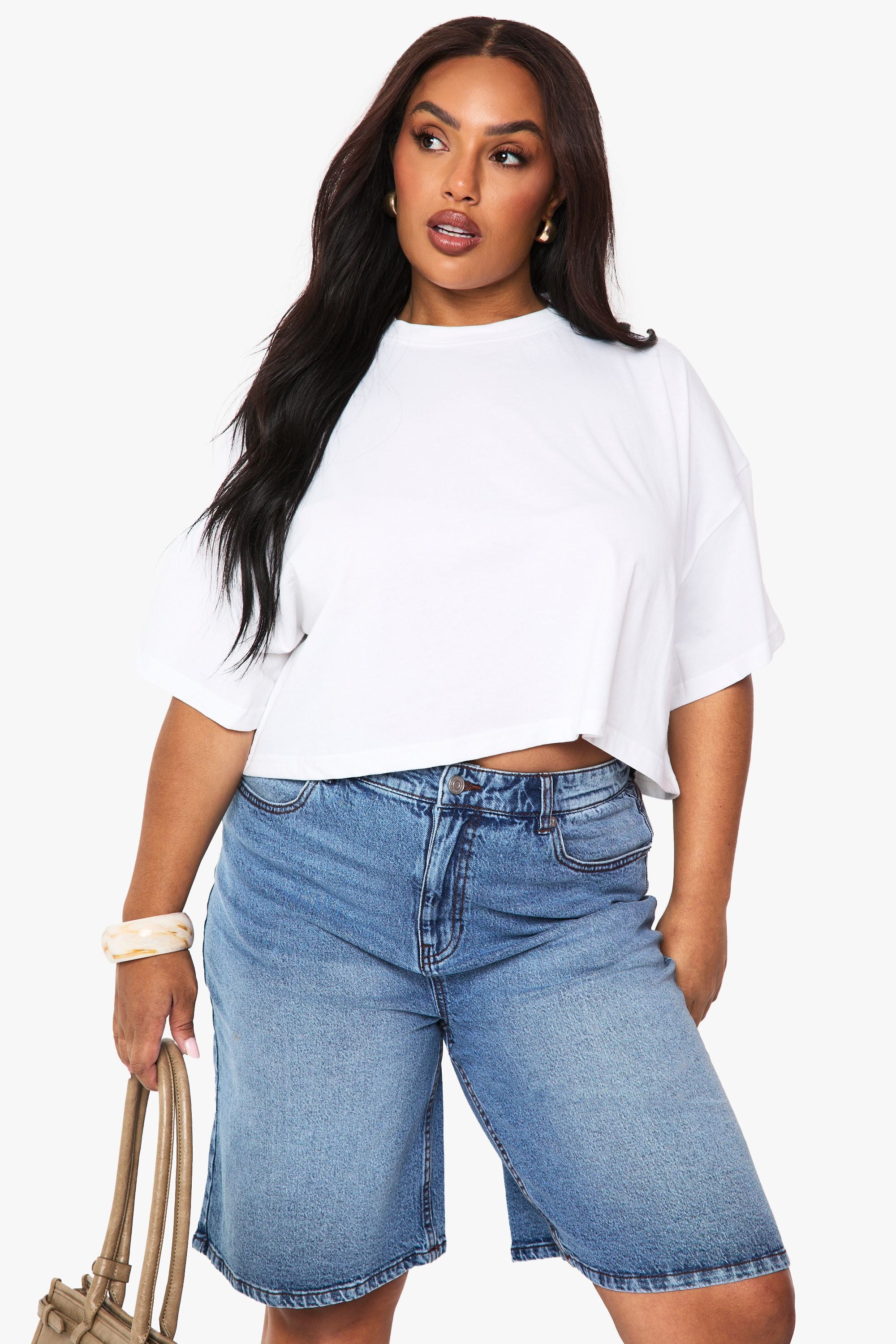 Boohoo Basics Plus Boxy Crop T-Shirt
