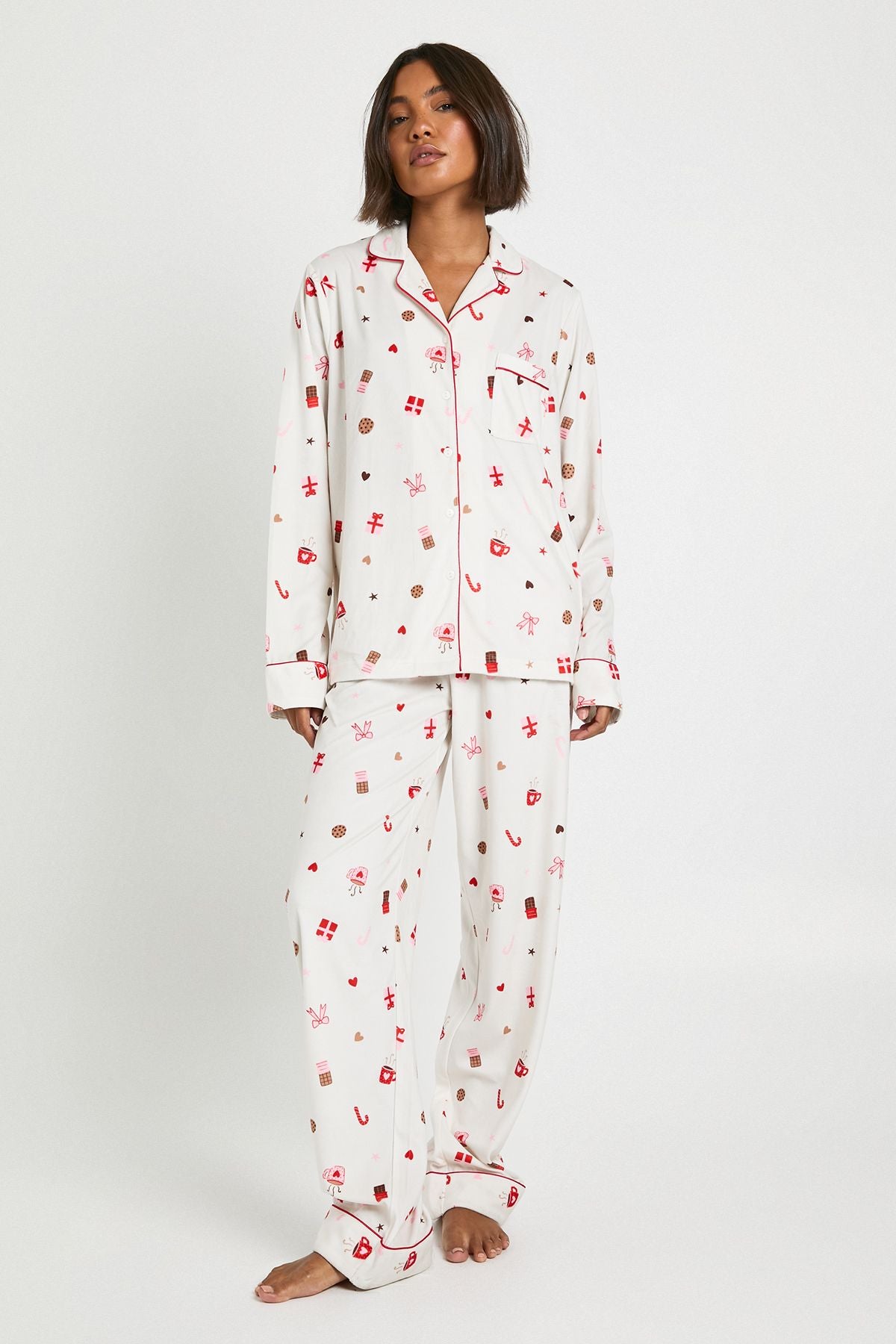 Tall Christmas Sweet Print Baby Fleece Long Sleeve Shirt & Trousers Pyjama Set