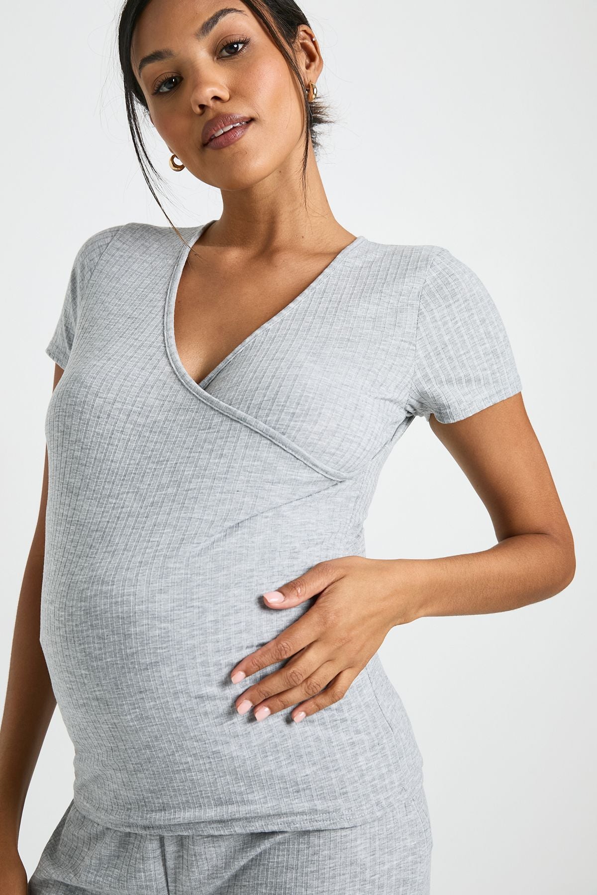 Maternity Soft Rib Wrap Top & Trouser Lounge Set