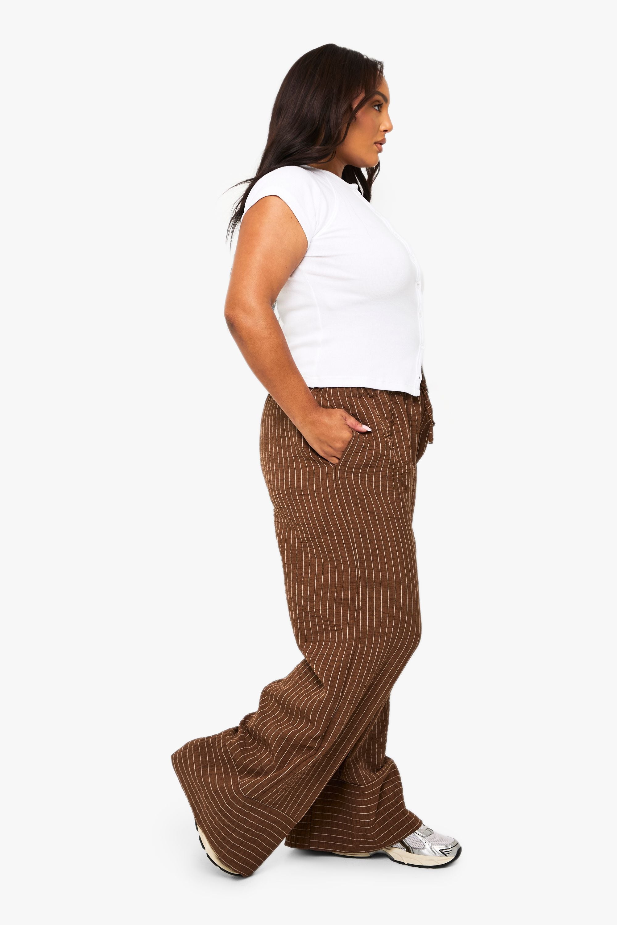 Plus Woven Stripe Wide Leg Trouser