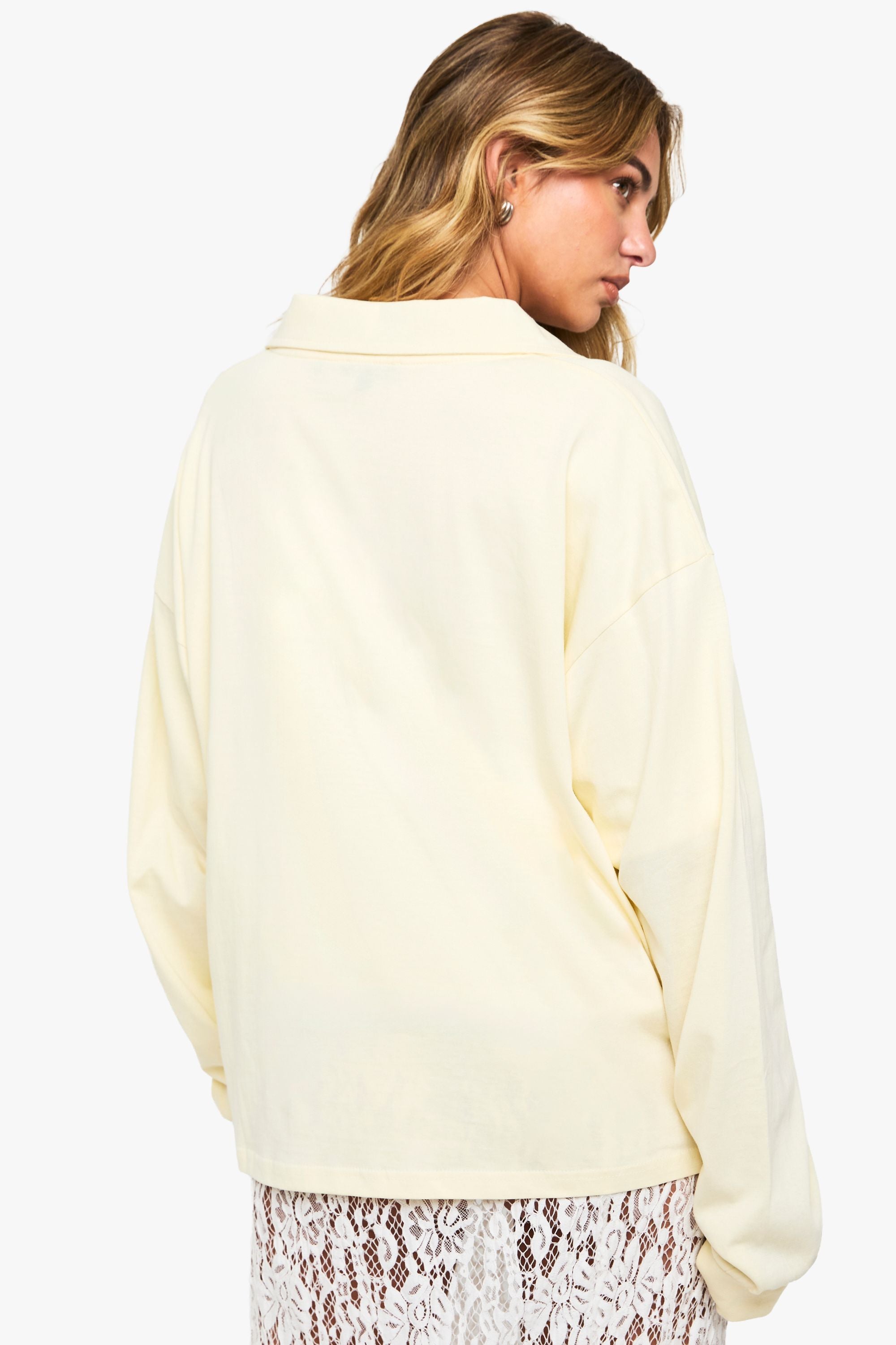 Heavy Cotton Button Detail Collared Rugby Top