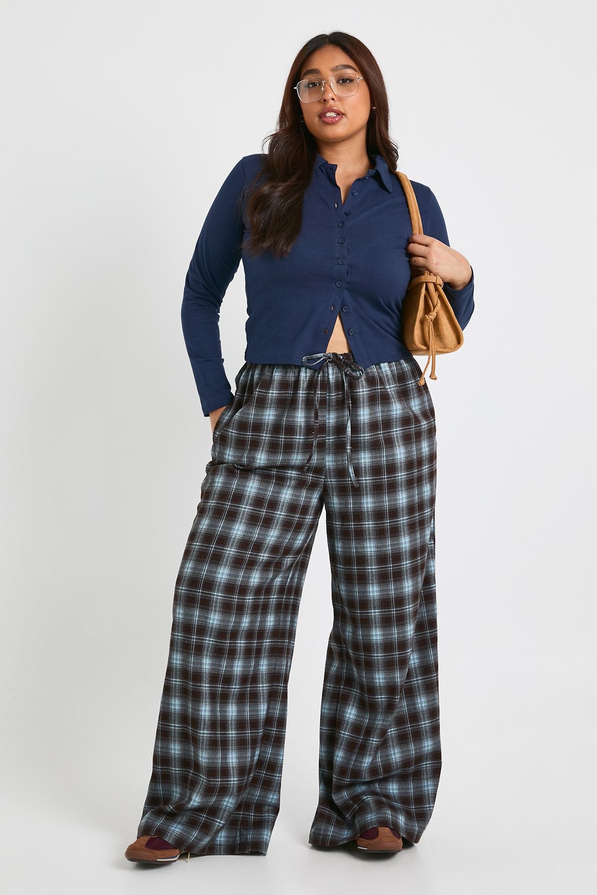Plus Collared Button Down Long Sleeve Top