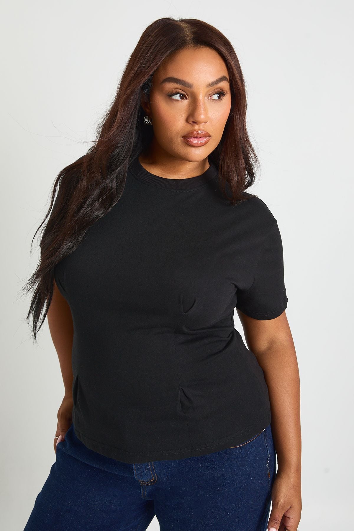 Plus Cotton Cinched Waist T-Shirt