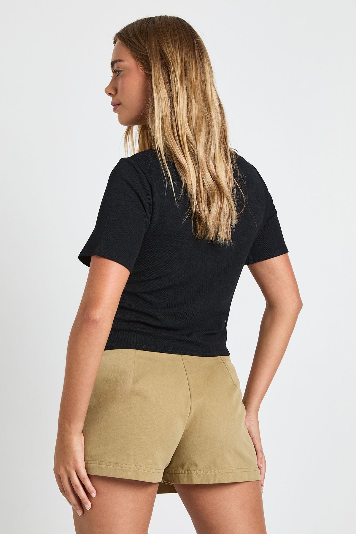 Rib Cinched Waist Seam Detail Fitted Top