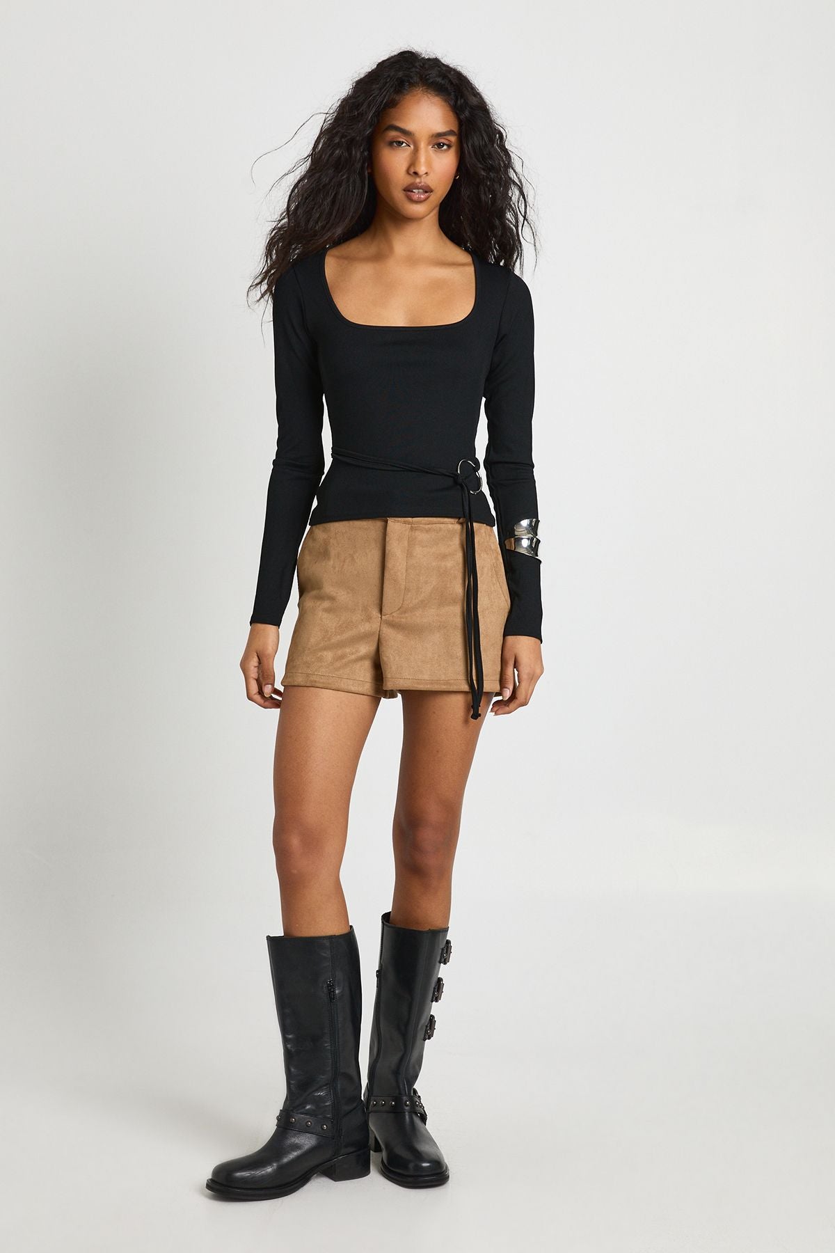 Ribbed Long Sleeve Ring Detail Top