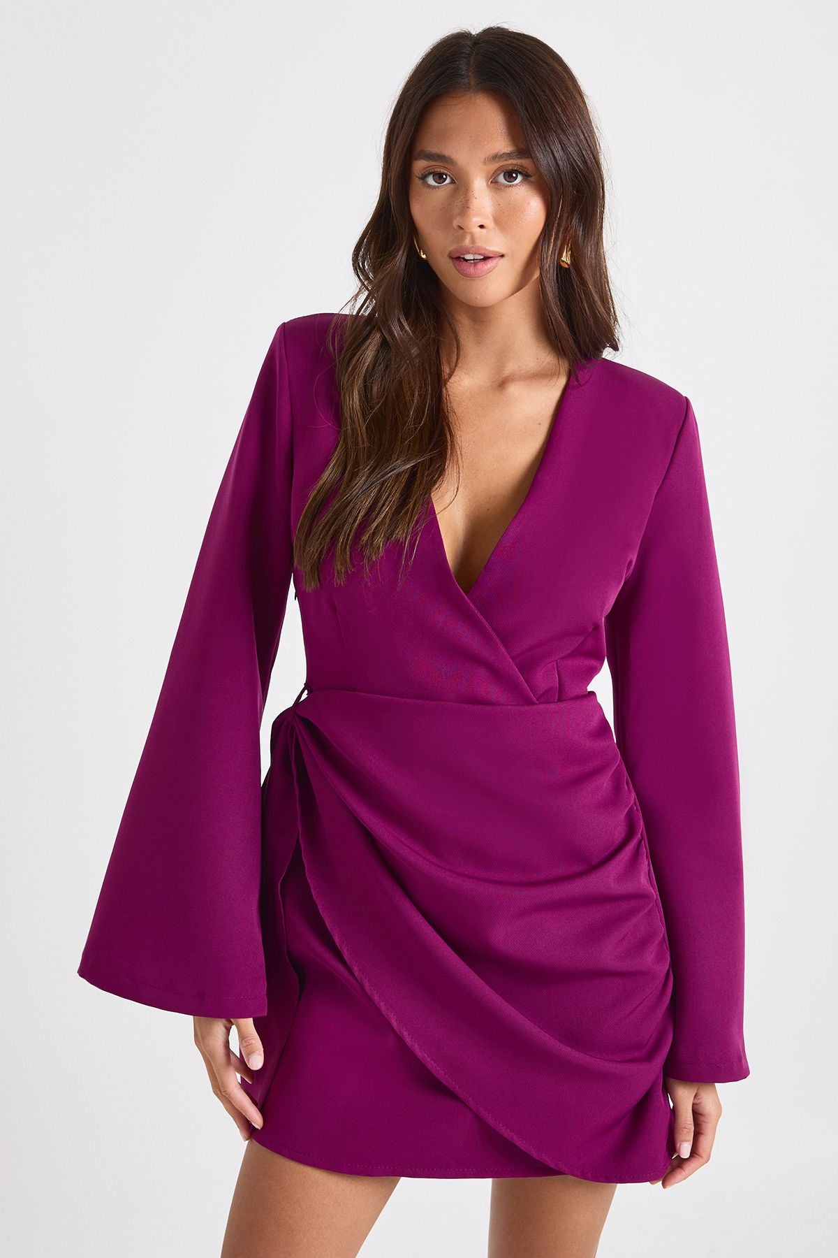 Tie Waist Collarless Draped Blazer Dress